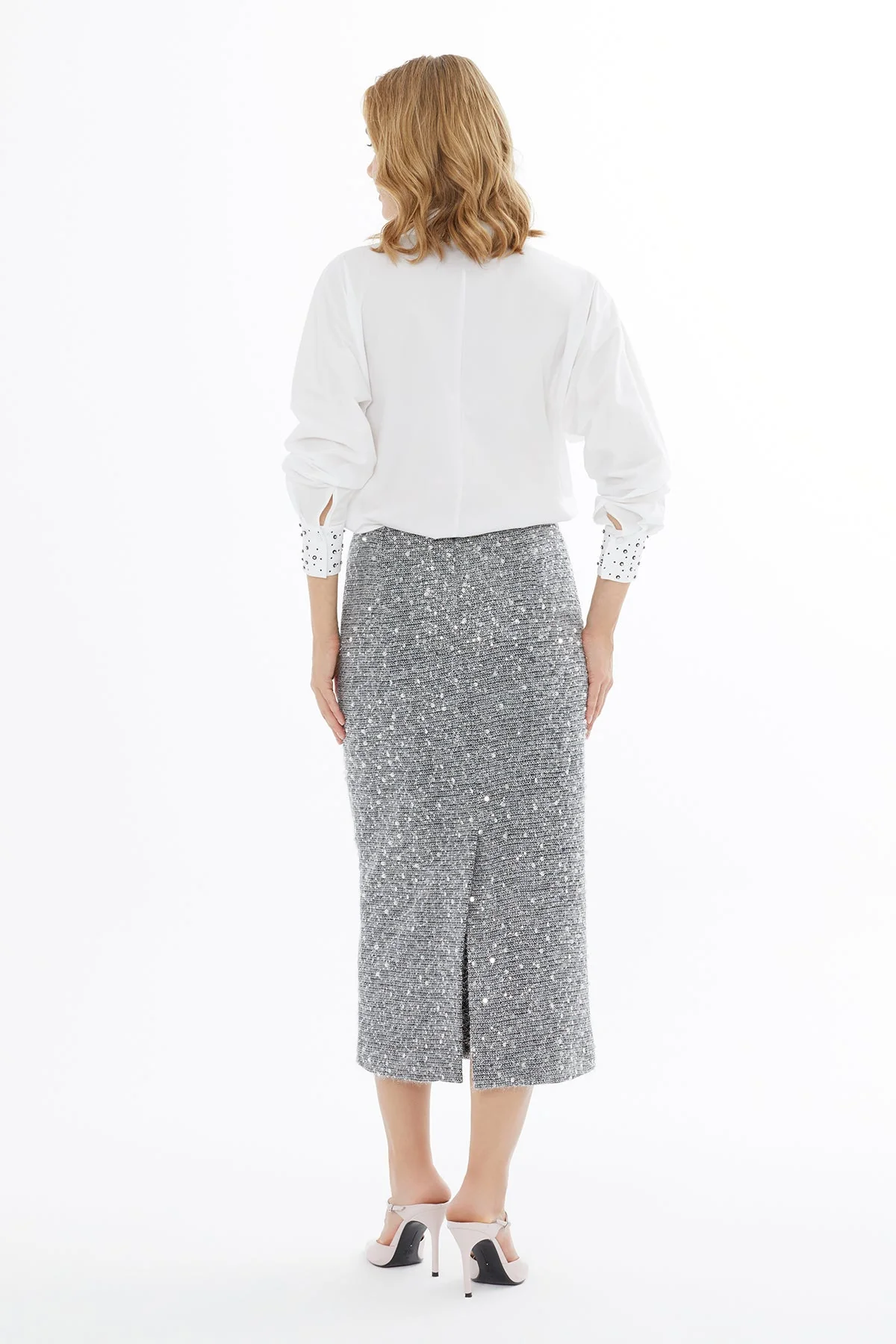 Grey Zip-Up Midi Skirt - Image 9