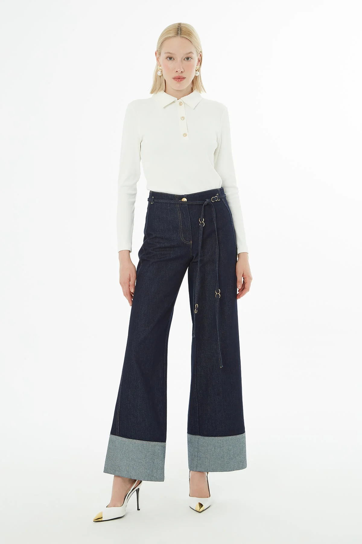 Jeans with Double-Hemmed Belted Detail - Image 3