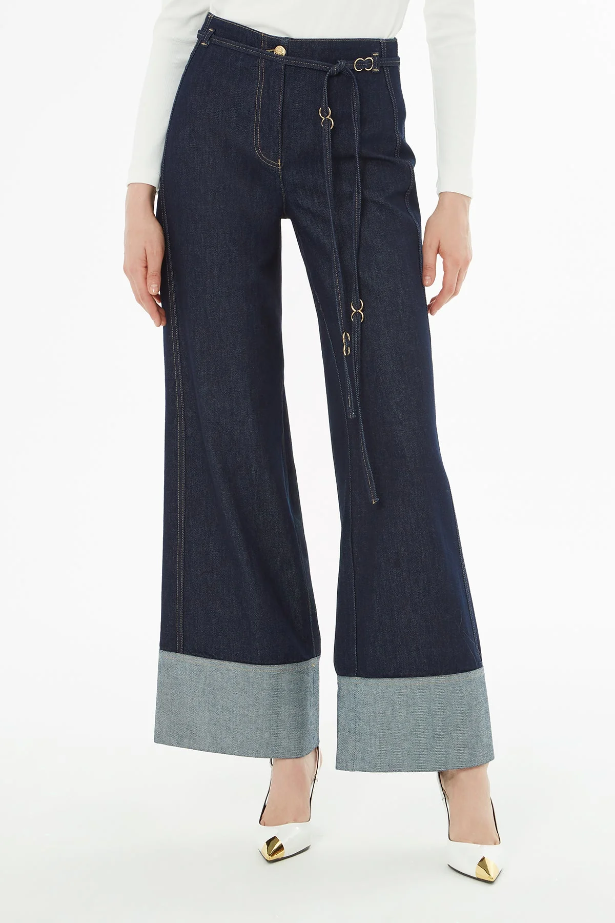 Jeans with Double-Hemmed Belted Detail - Image 4