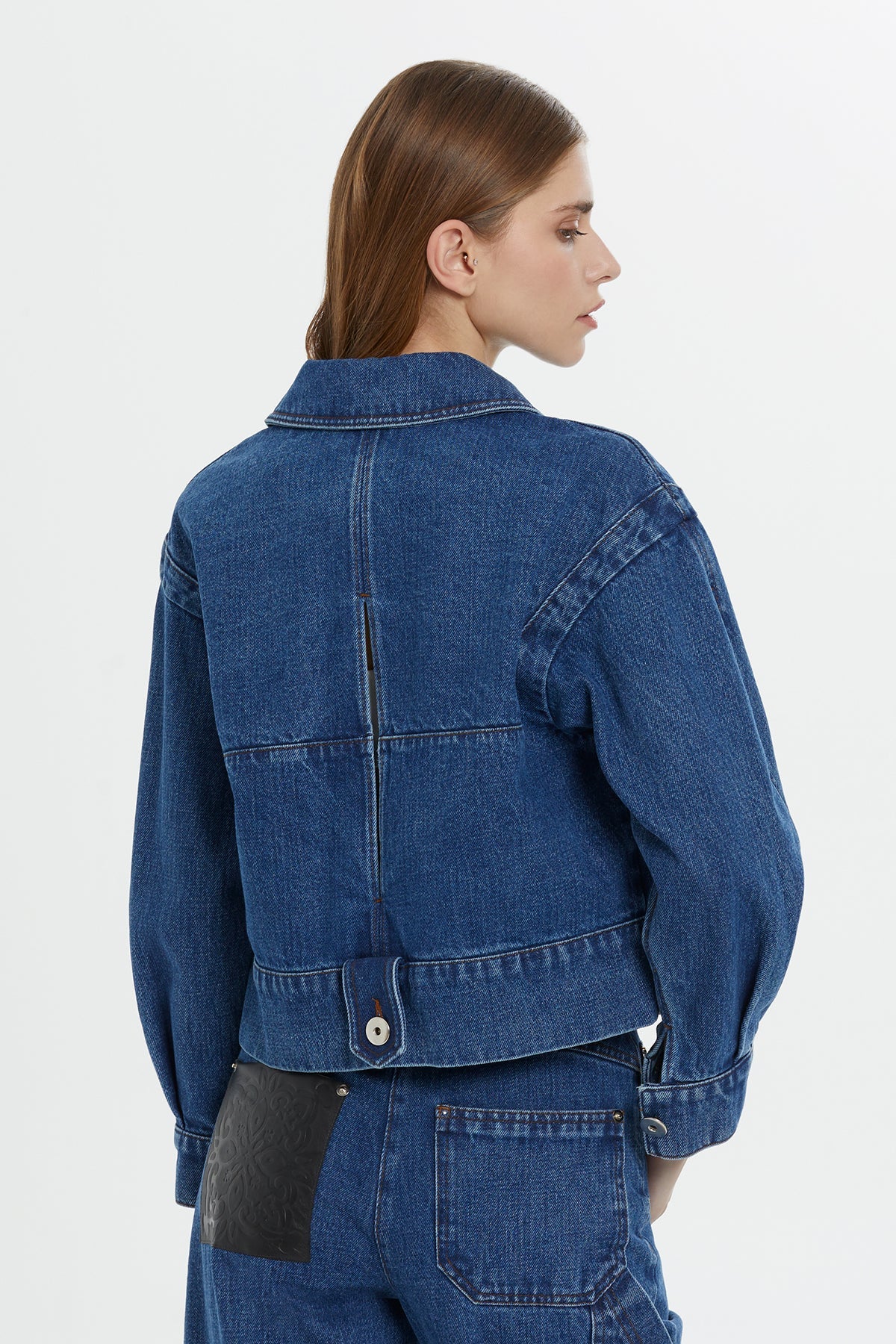 Leather-Detail Cropped Denim Jacket - Image 4