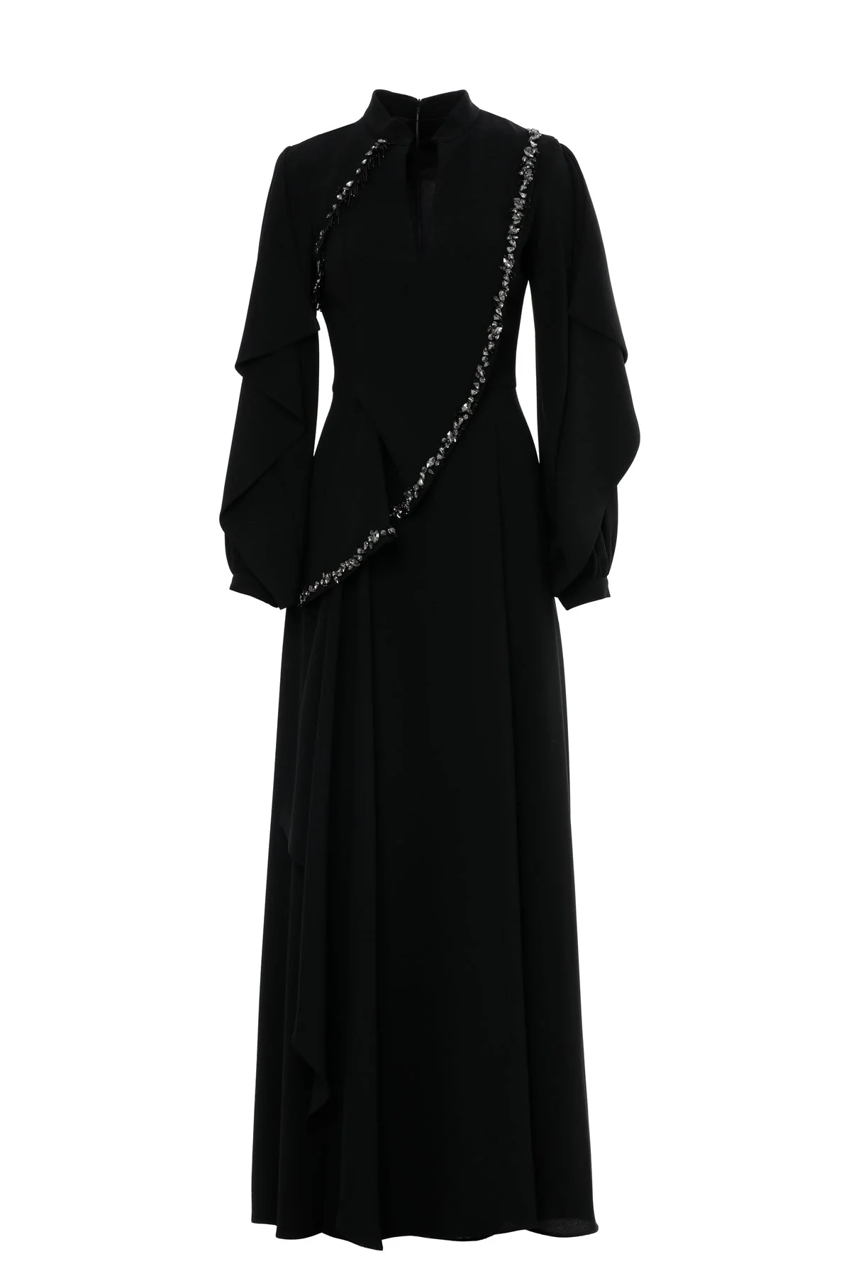 Long Dress with Front Slit  Stone Embellishments