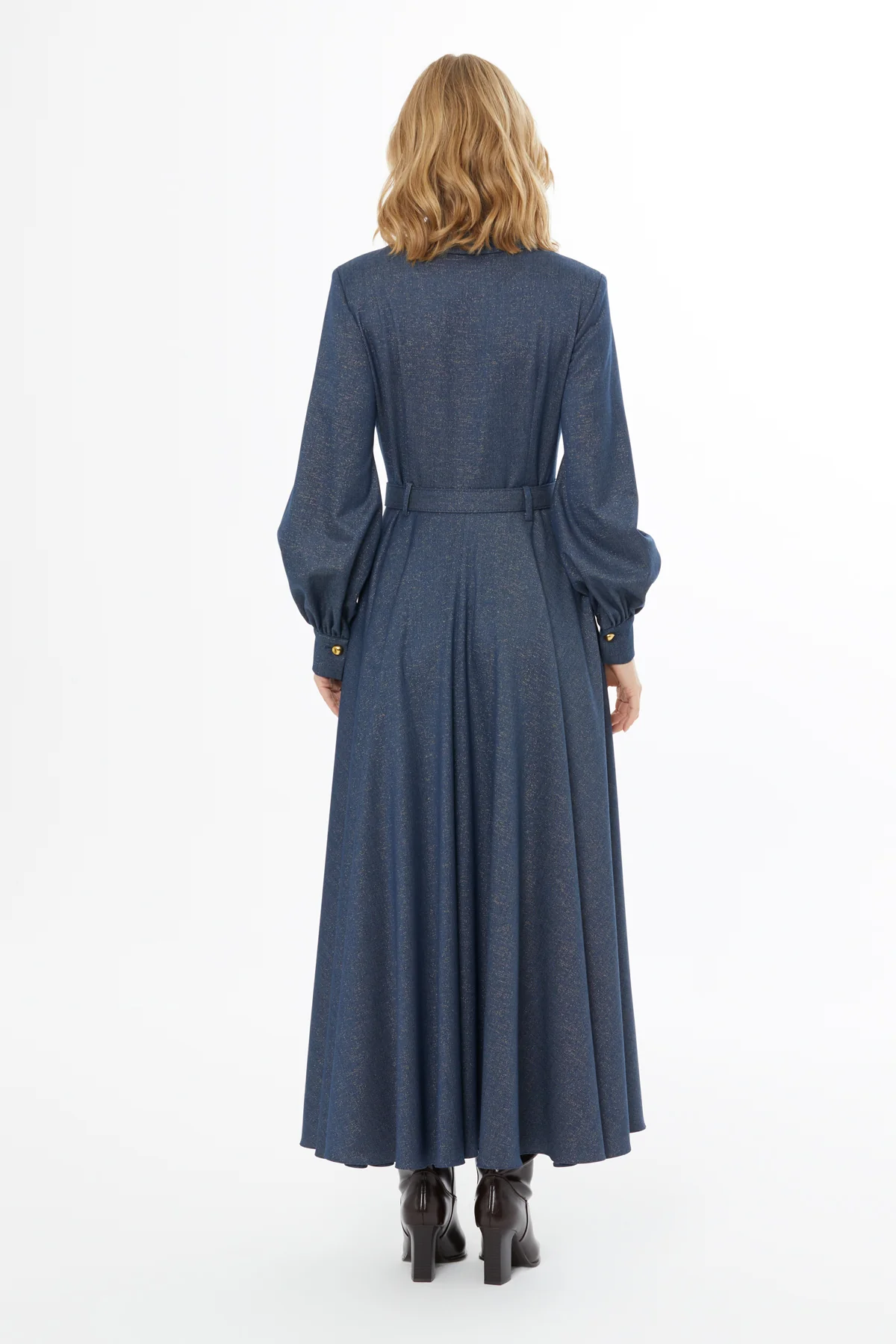 Long-Sleeve Collared Button-Front Belted Maxi Dress - Image 3