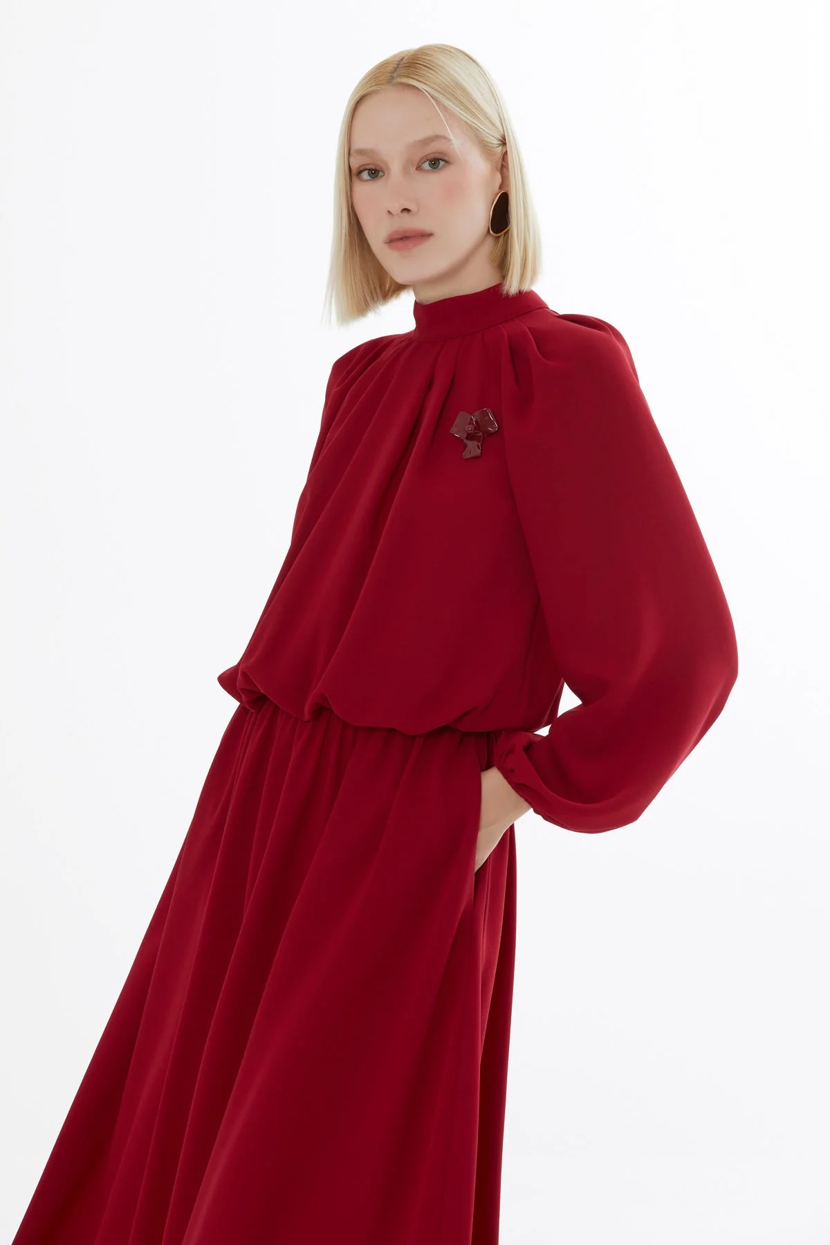 Long Sleeve Maxi Dress with Elastic Waist and Cuffs - Image 3
