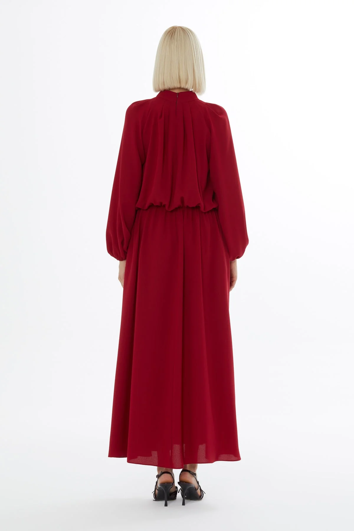 Long Sleeve Maxi Dress with Elastic Waist and Cuffs - Image 4