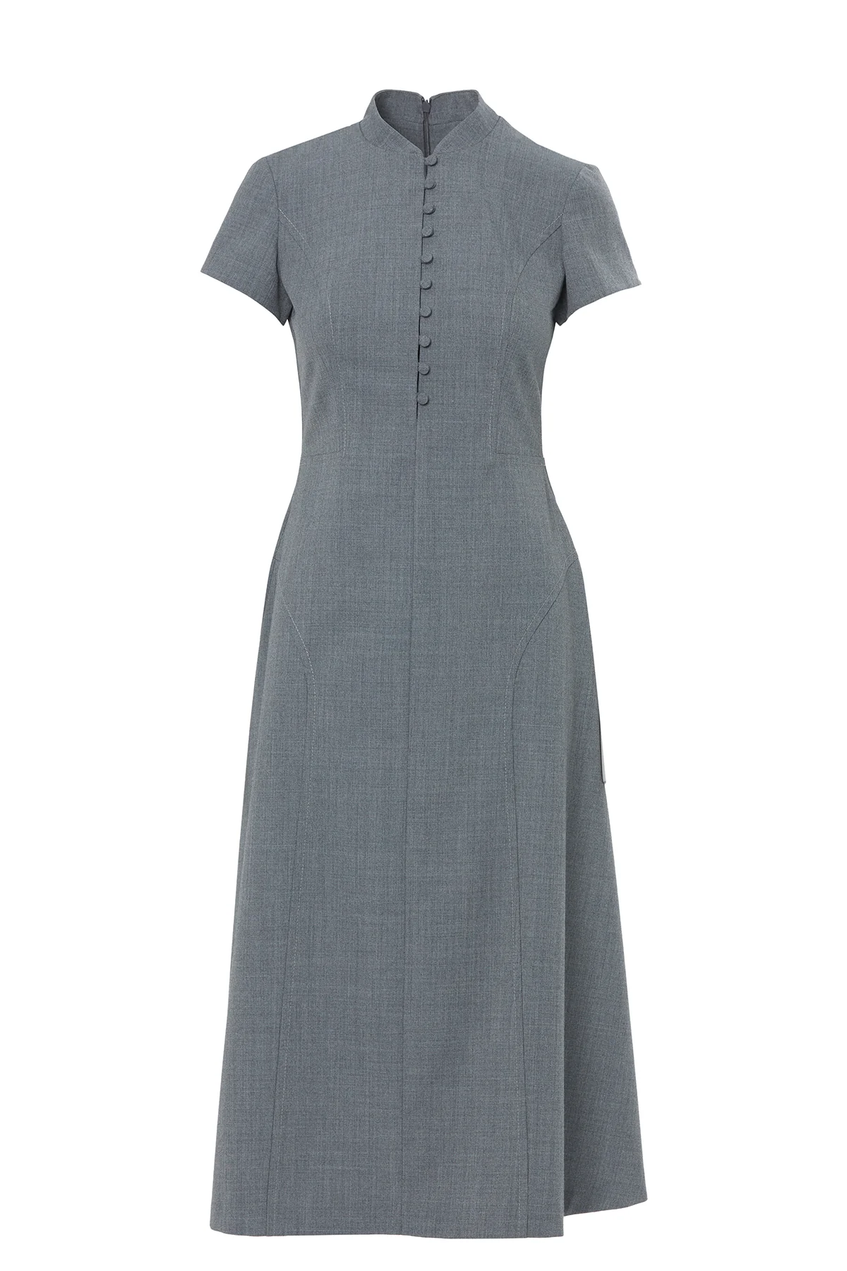 Maxi Dress with Metal Zipper at Neckline and Concealed Back Zipper