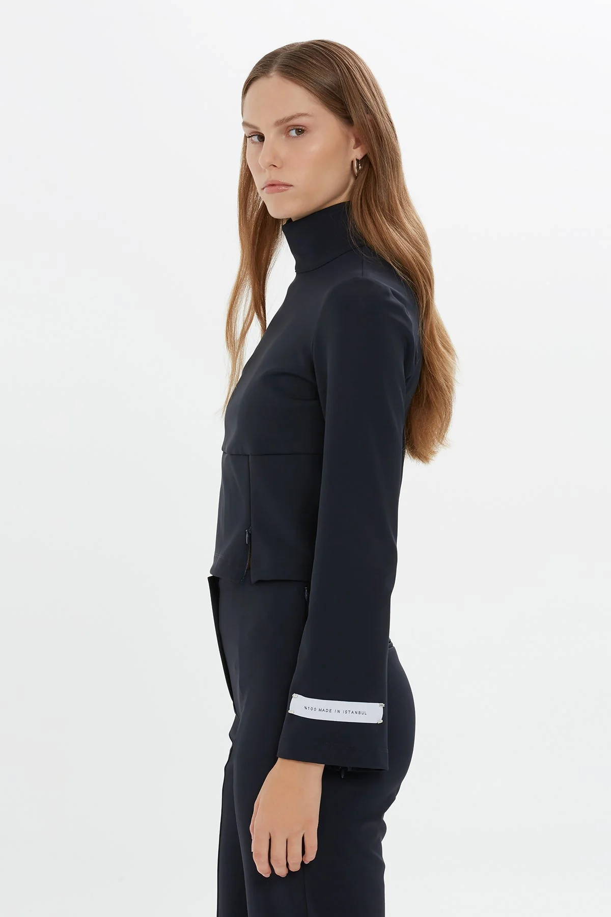 Navy Asymmetric High-Neck Crop Top - Image 2
