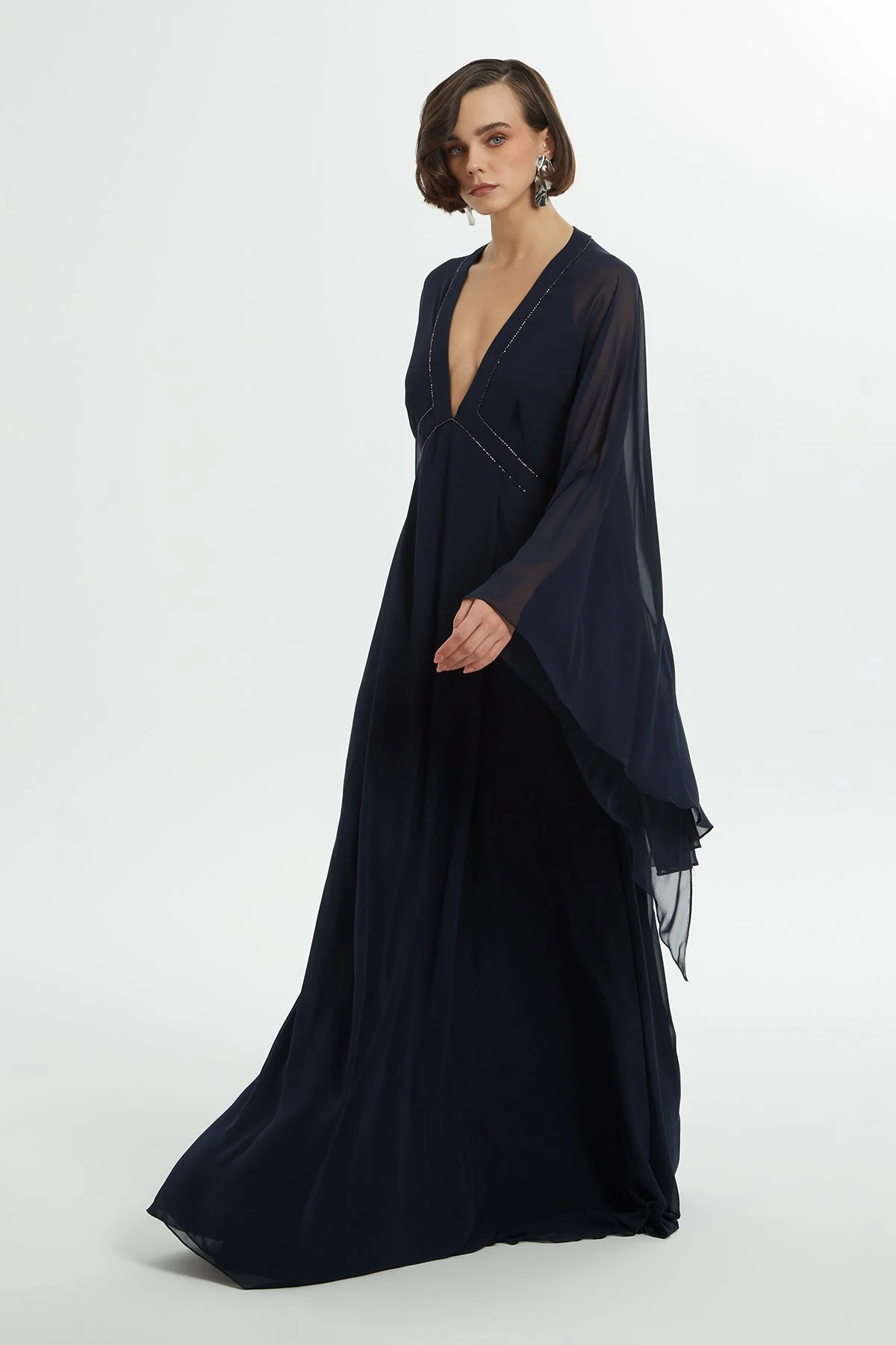 Navy Bead Embroidered Dress - Image 2