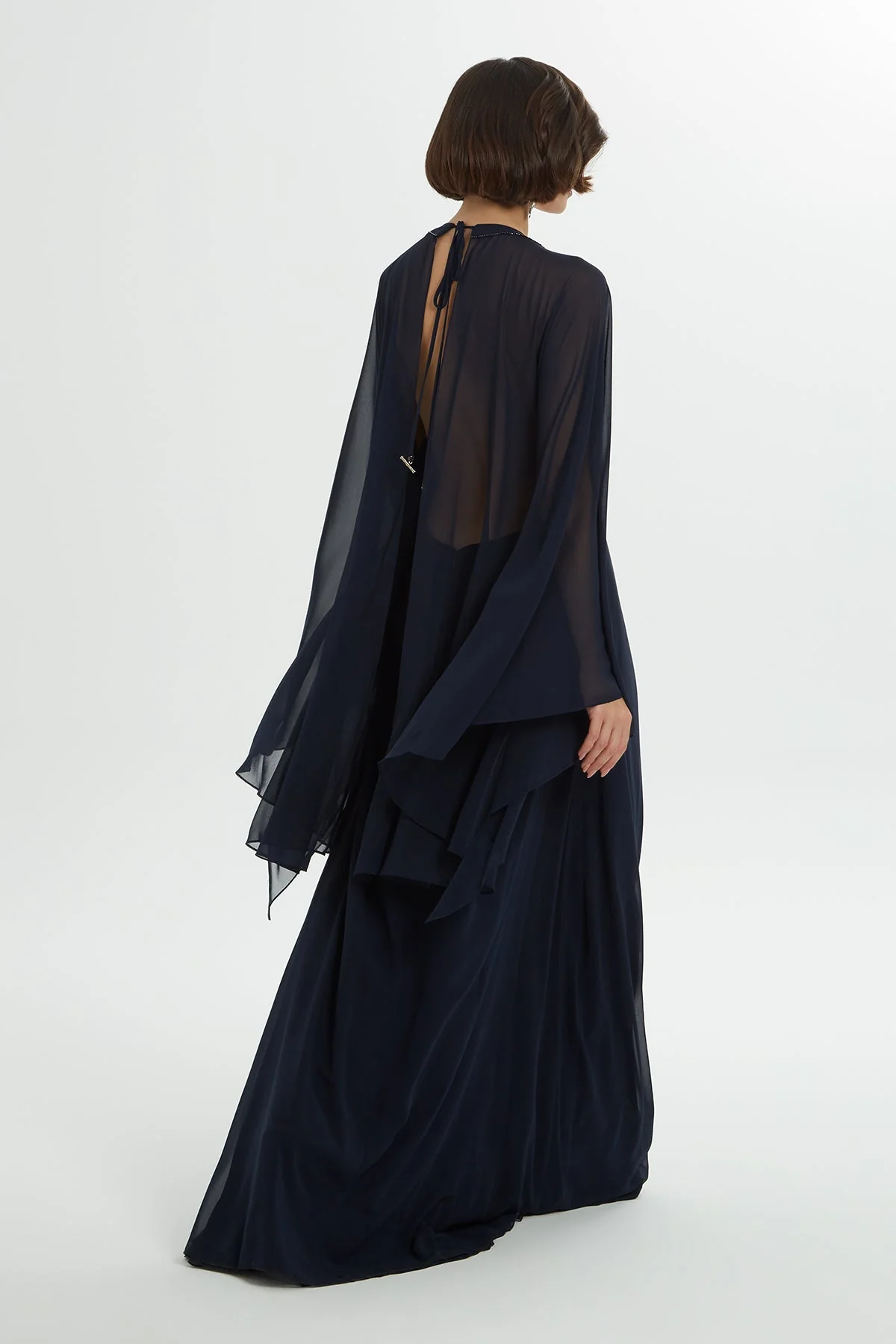 Navy Bead Embroidered Dress - Image 6
