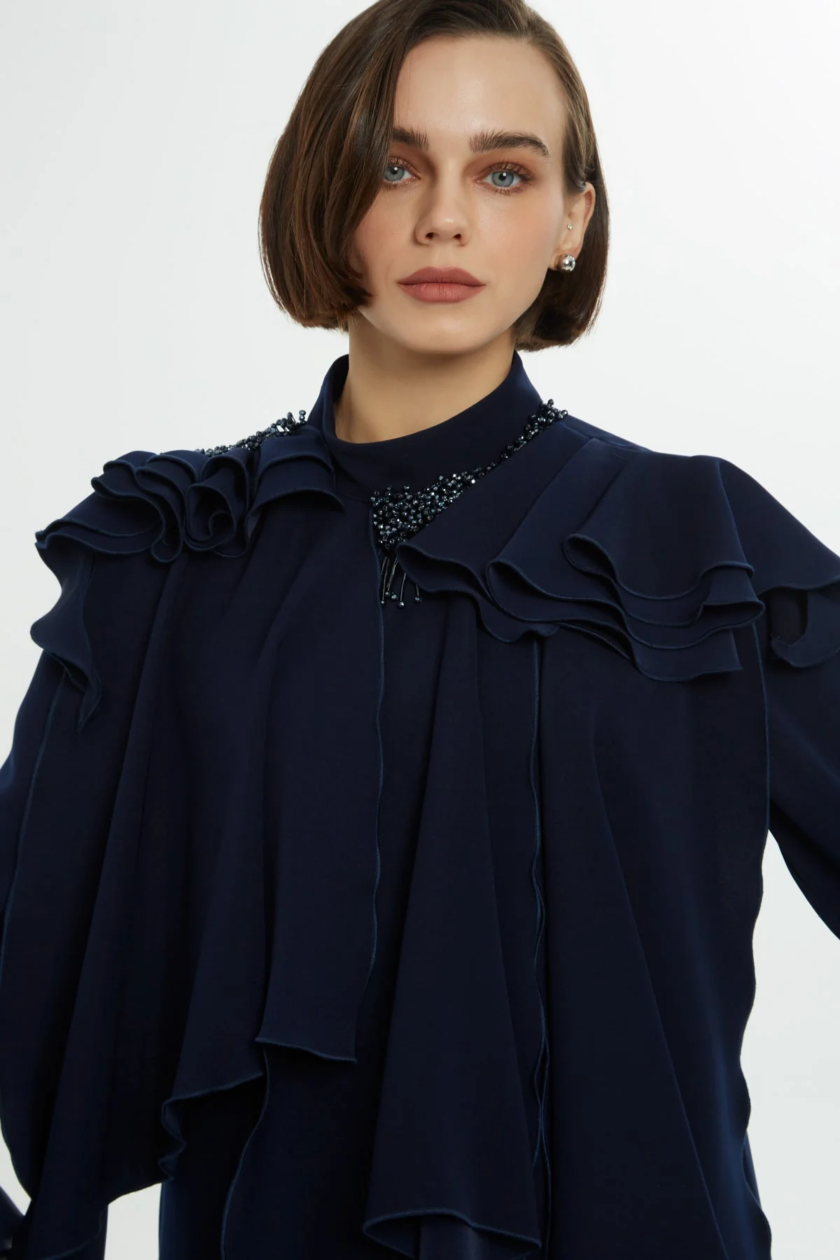 Navy Beaded Ruffle-Detail Long Dress - Image 2