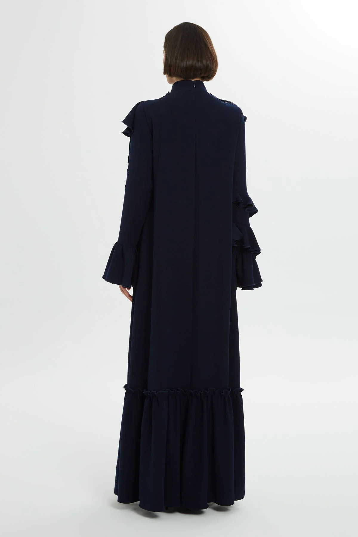 Navy Beaded Ruffle-Detail Long Dress - Image 4