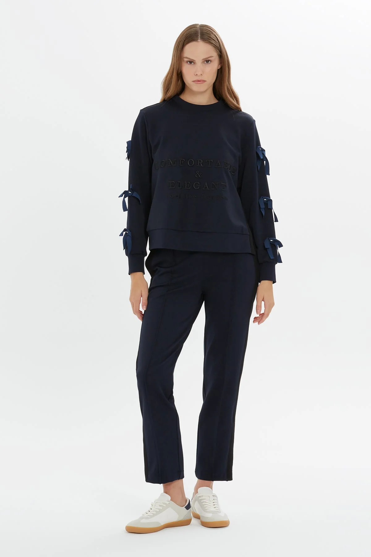 Navy Bow-Detail Sweatshirt - Image 2