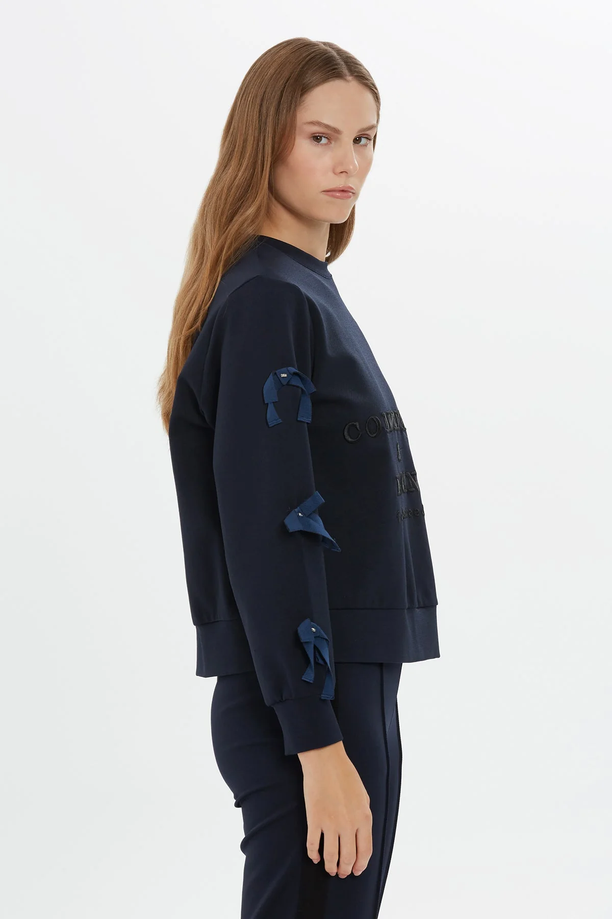 Navy Bow-Detail Sweatshirt - Image 3