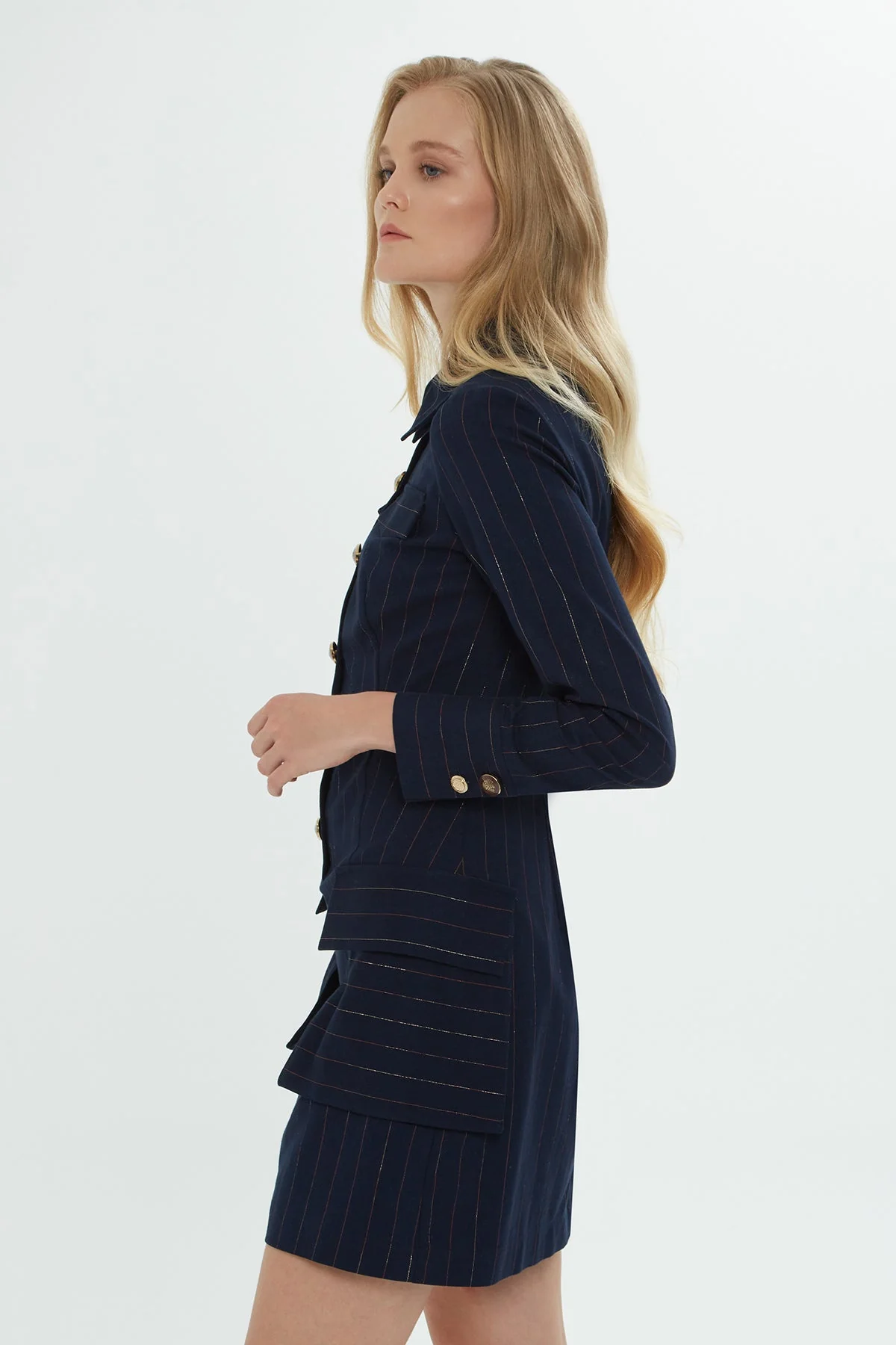 Navy Button Detail Shirt Dress - Image 3