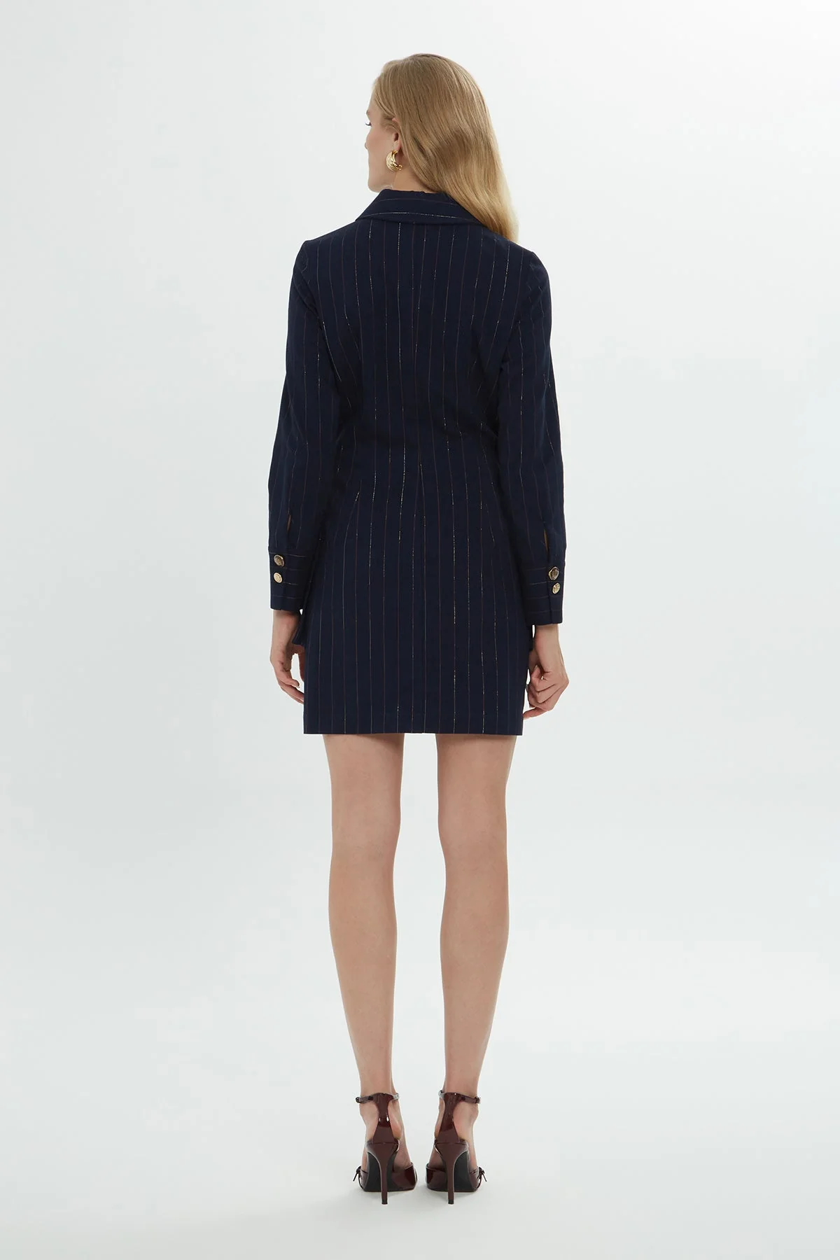 Navy Button Detail Shirt Dress - Image 4