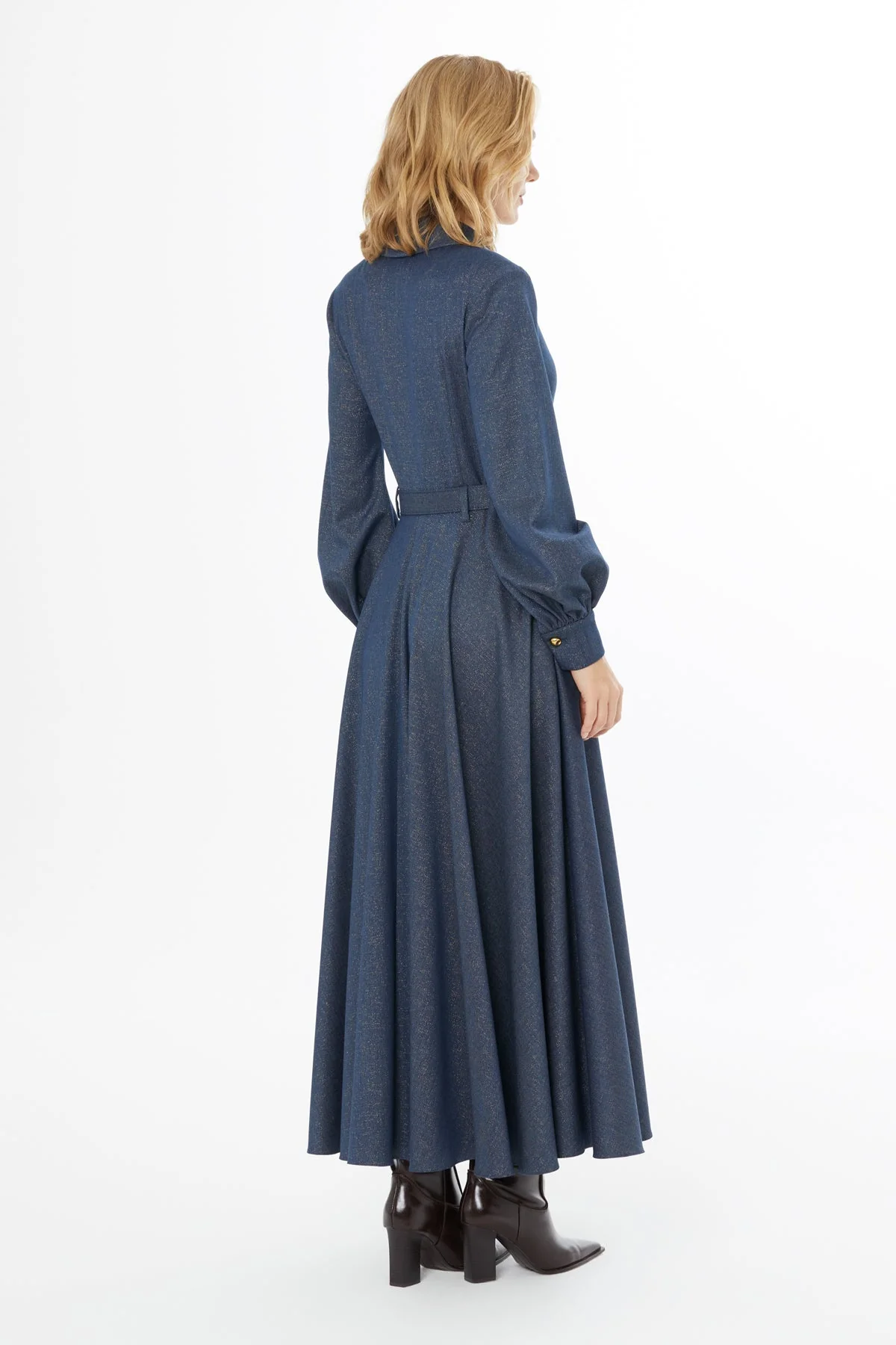 Navy Button-Fastening Long Dress - Image 3