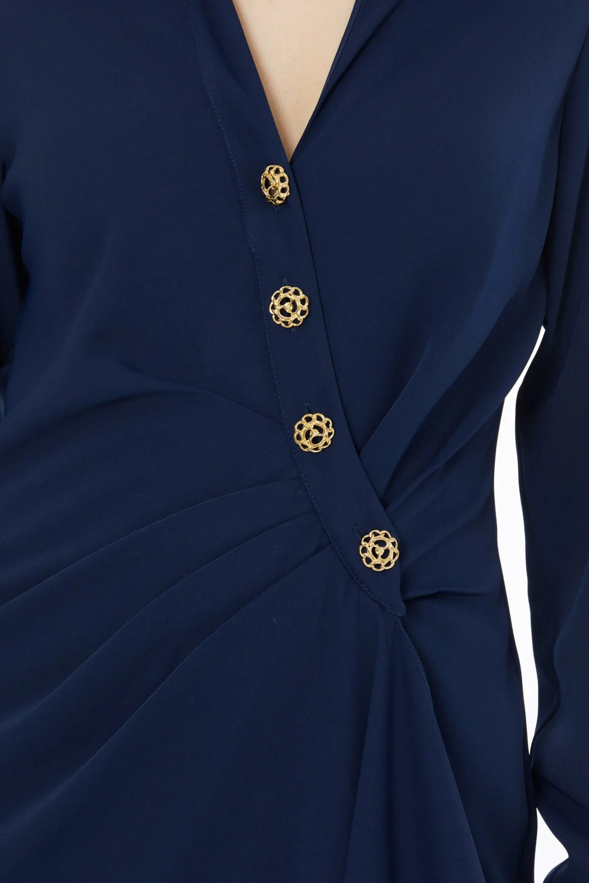 Navy Button-Front Midi Dress - Image 2