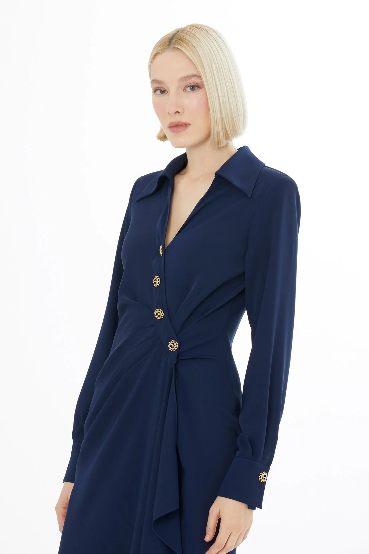 Navy Button-Front Midi Dress - Image 3