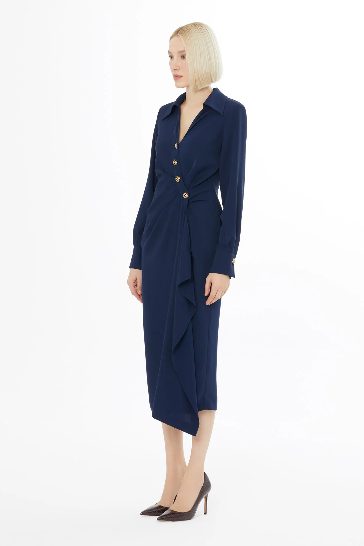 Navy Button-Front Midi Dress - Image 4