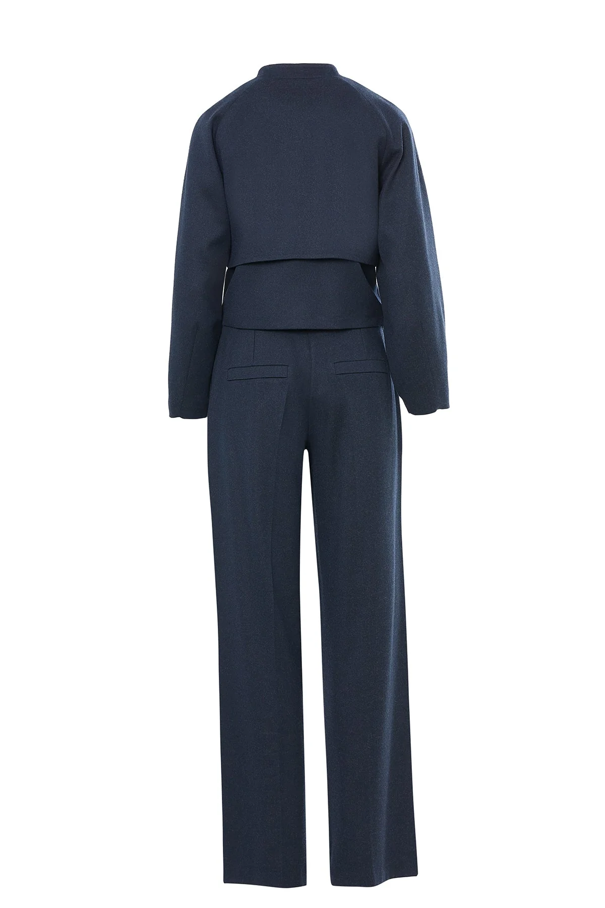 Navy Buttoned Short Jacket Suit - Image 3