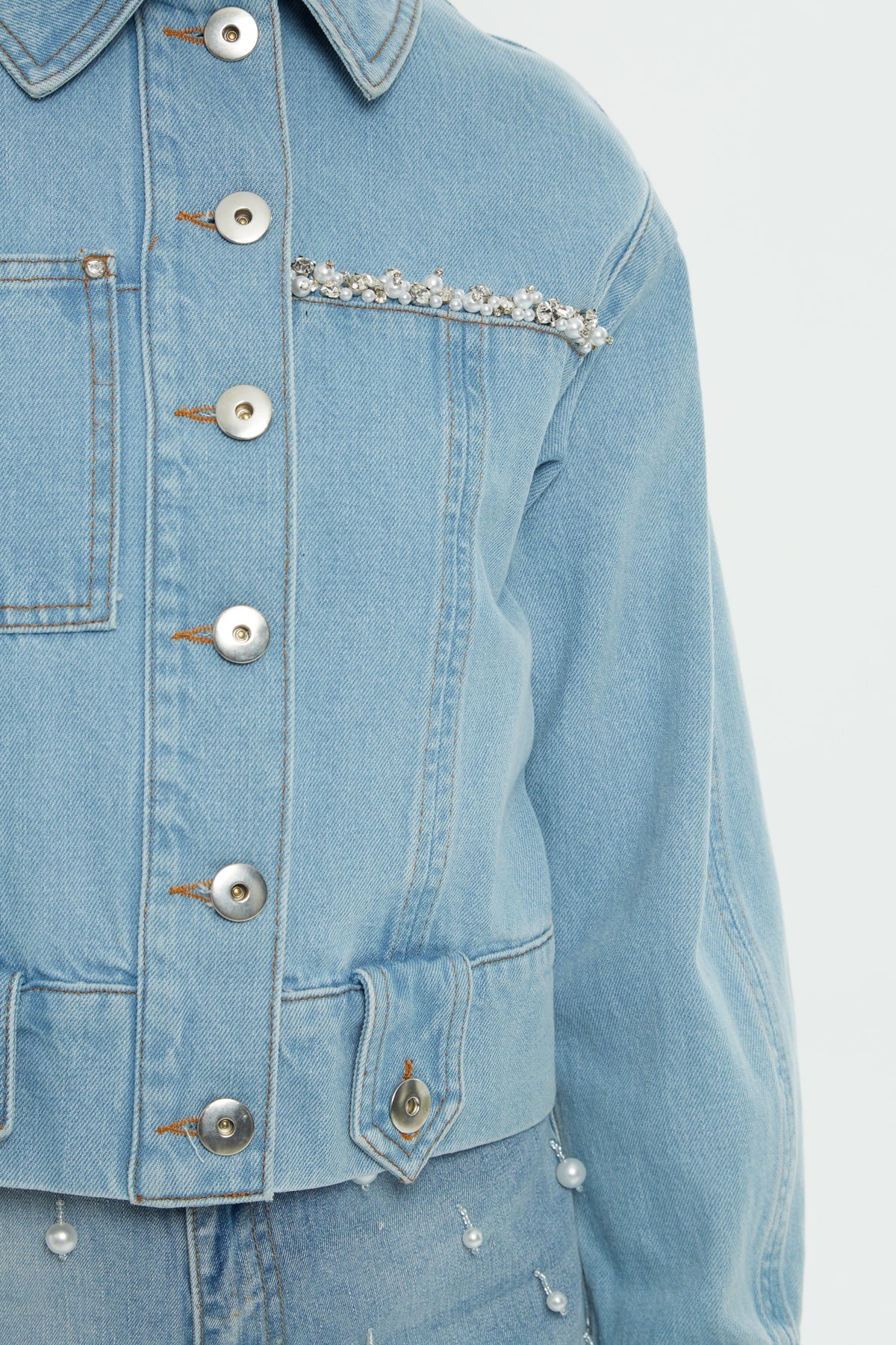 Navy Cutout Stone-Detail Denim Jacket - Image 2