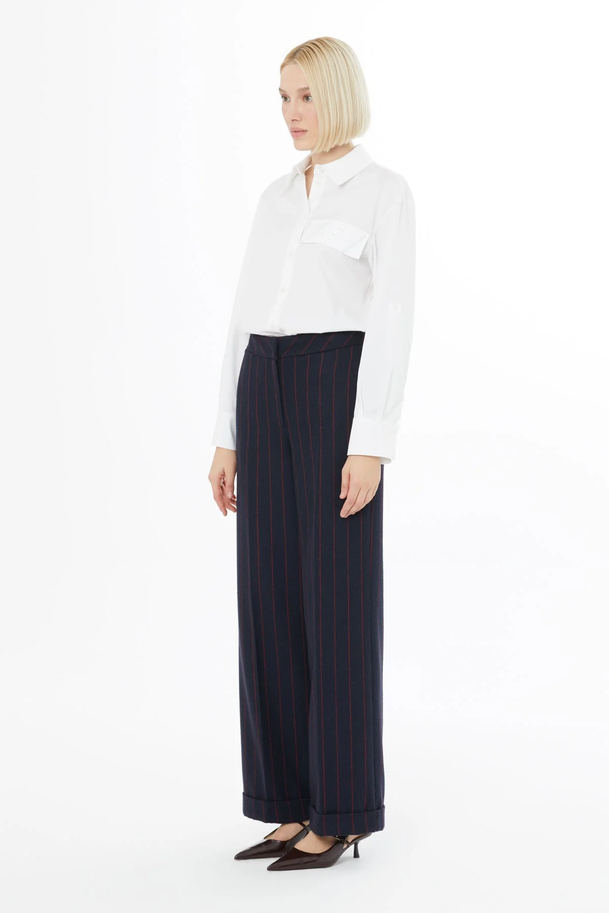 Navy Double-Hem Striped Trousers - Image 3