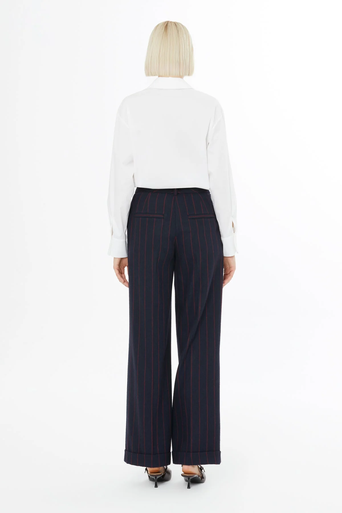 Navy Double-Hem Striped Trousers - Image 4