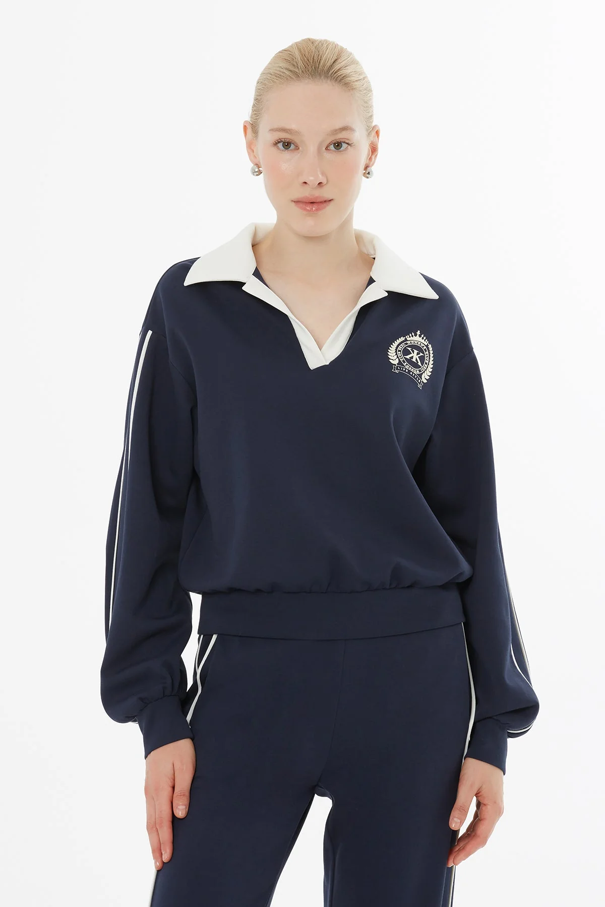 Navy Elastic-Waist Sweat Tracksuit Set - Image 4