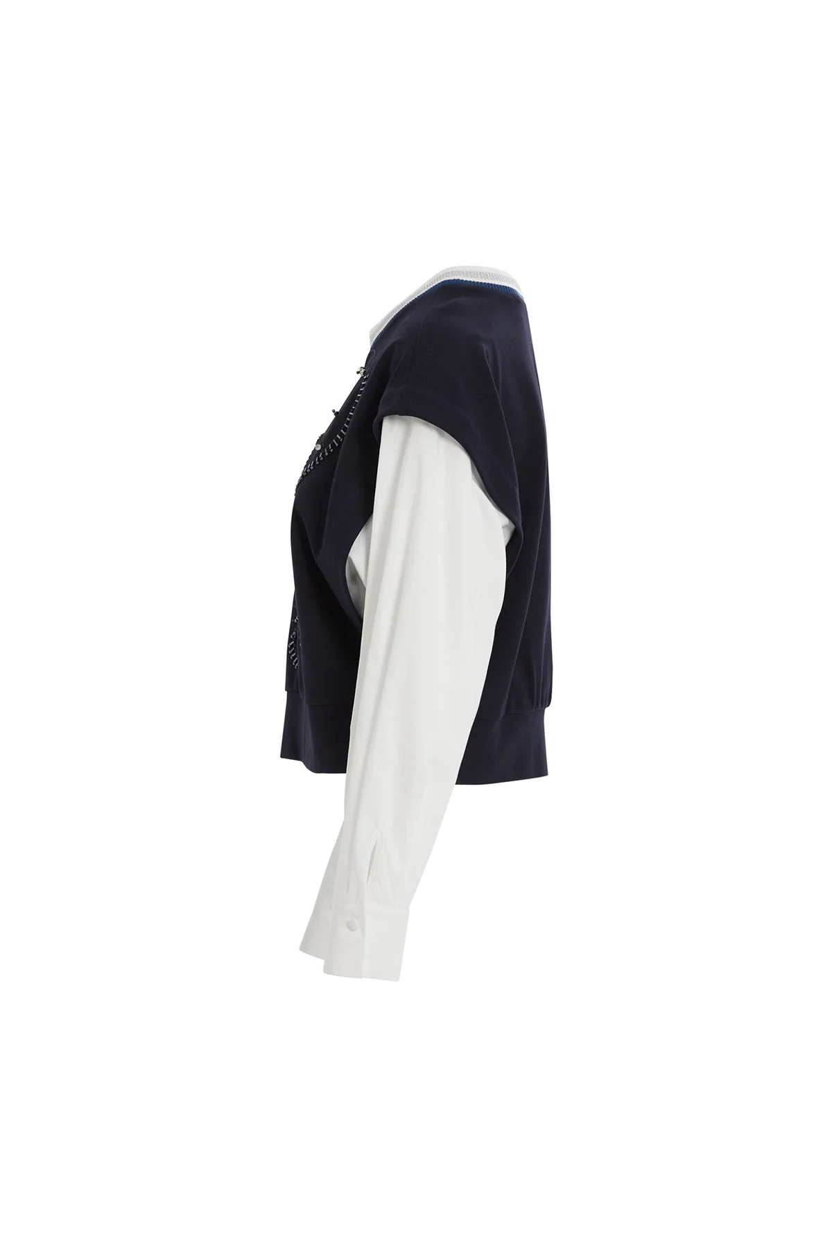 Navy Embroidered Chain-Stitch Long-Sleeve Blouse - Image 7
