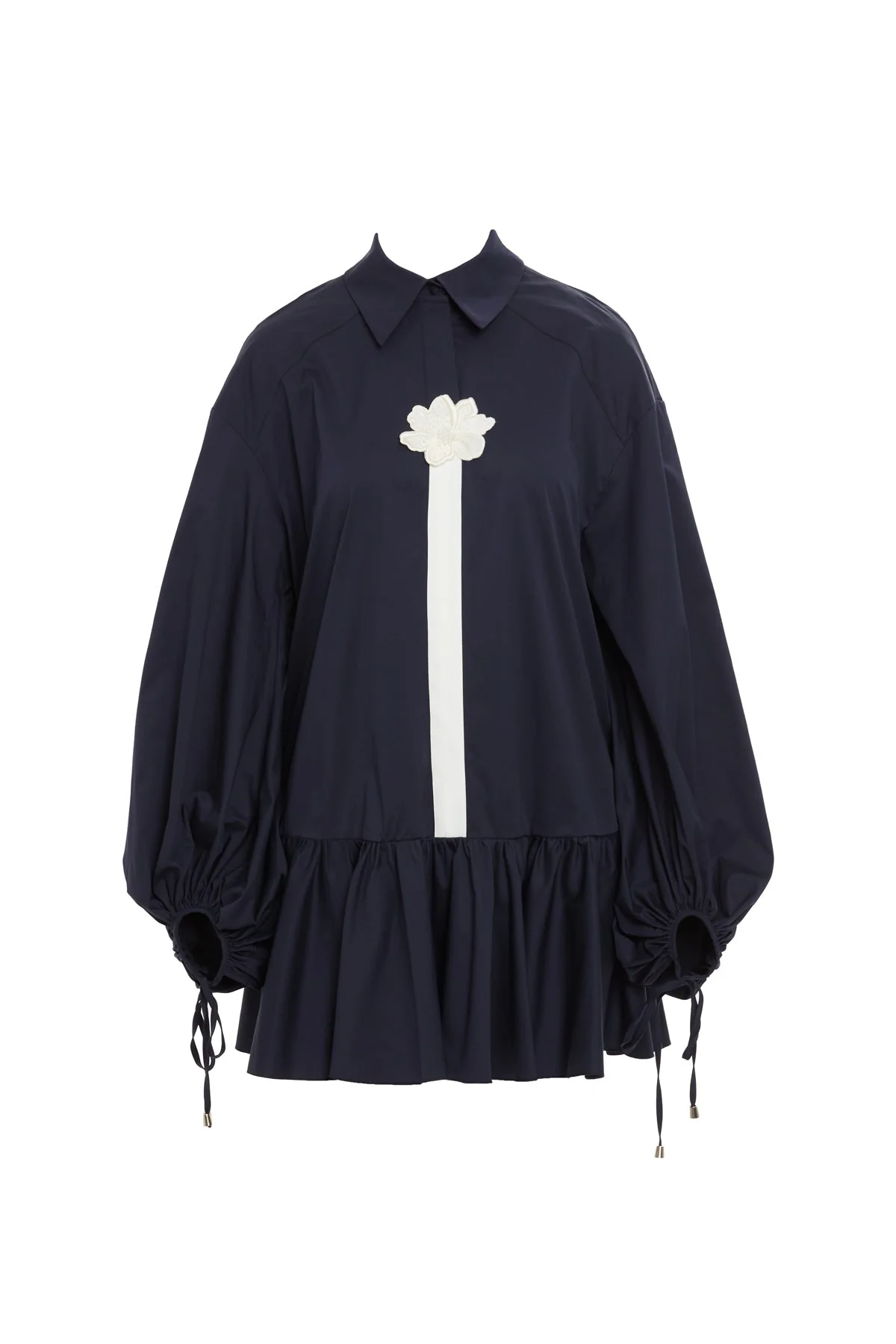 Navy Embroidered Shirt Dress