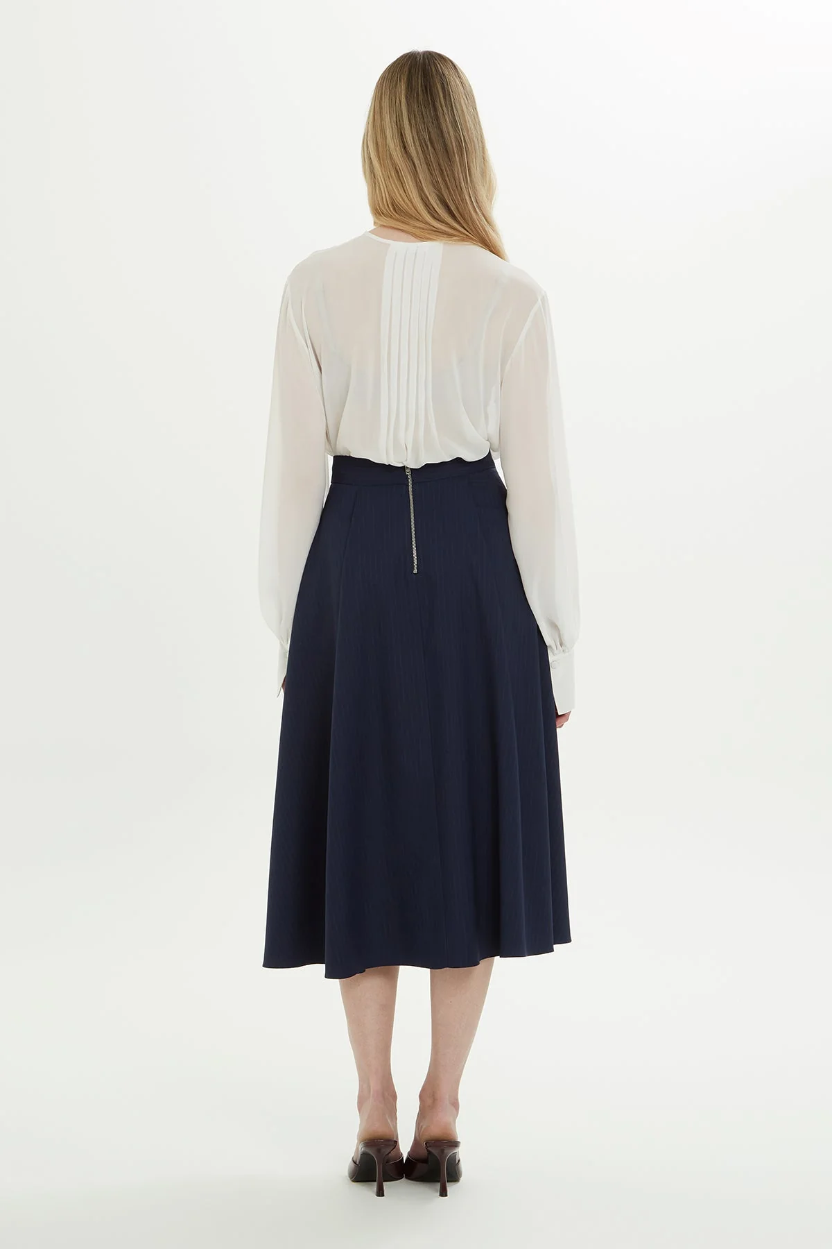 Navy Flared Midi Skirt - Image 4