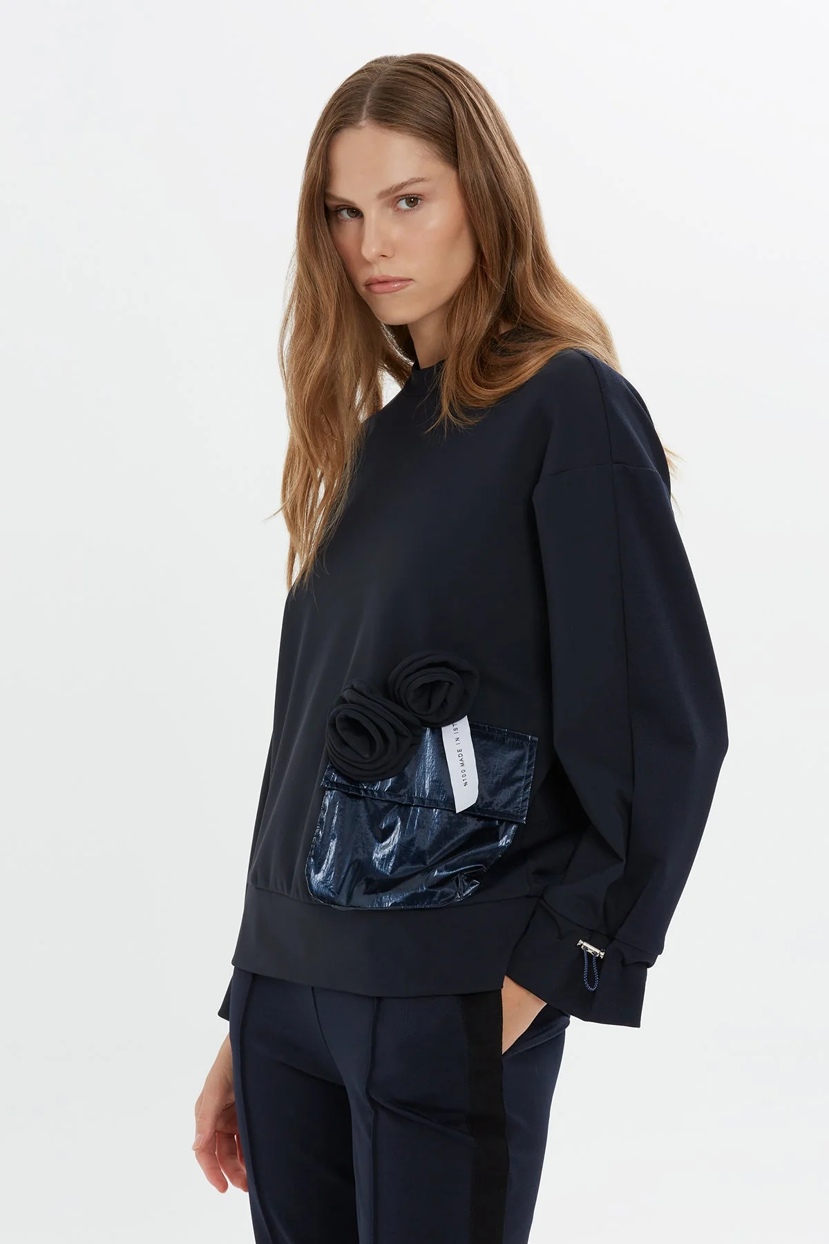 Navy Floral-Detail Sweatshirt