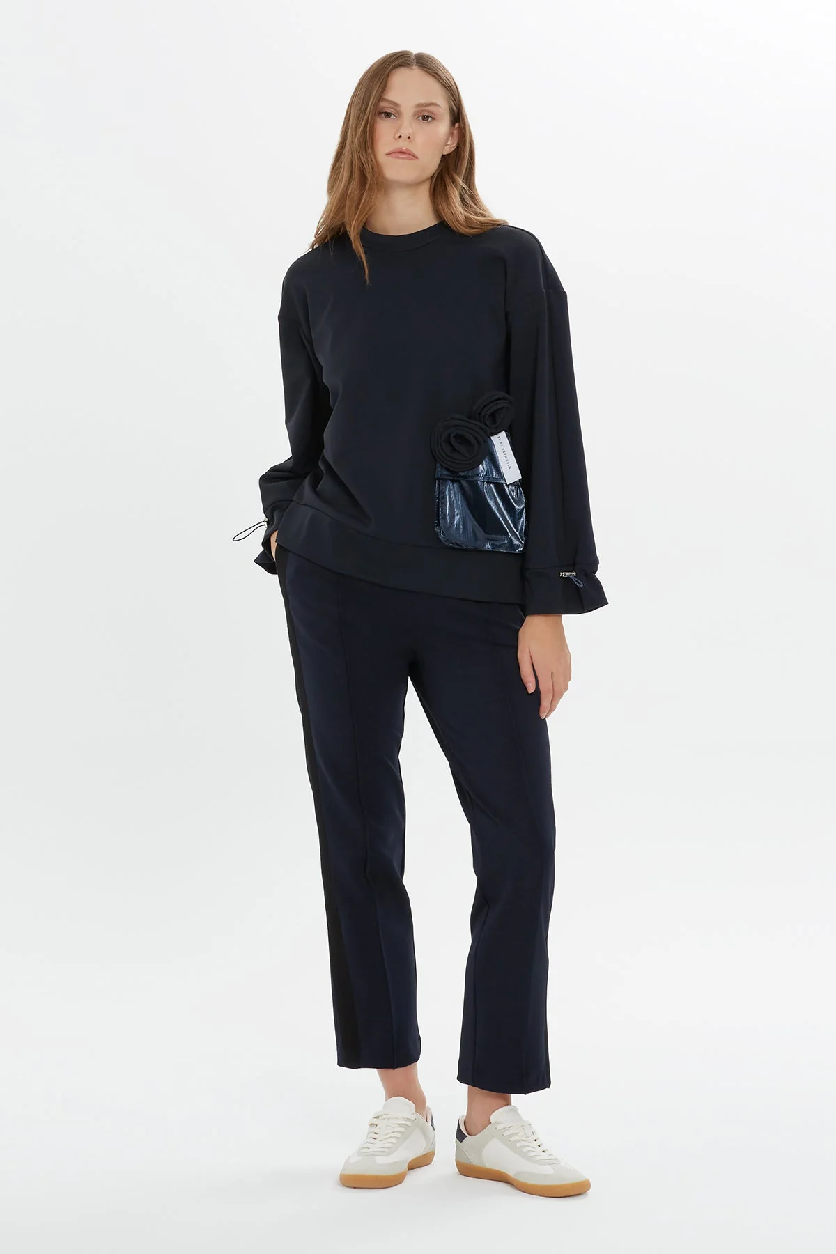 Navy Floral-Detail Sweatshirt - Image 2
