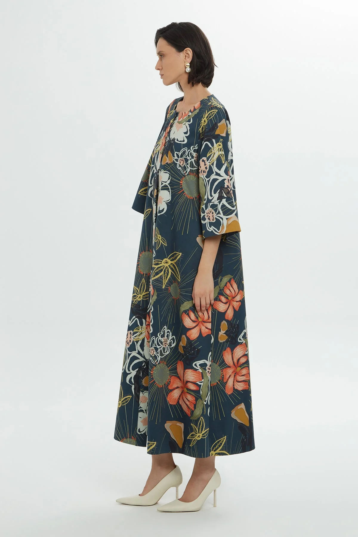 Navy Floral-Patterned Midi Dress - Image 2