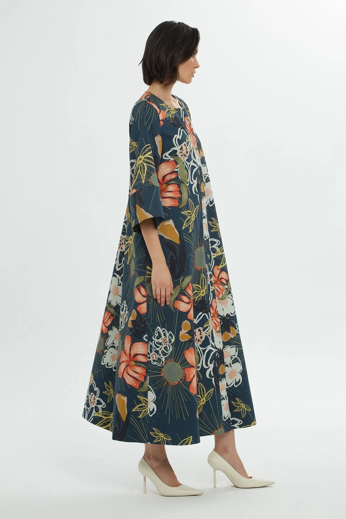 Navy Floral-Patterned Midi Dress - Image 3