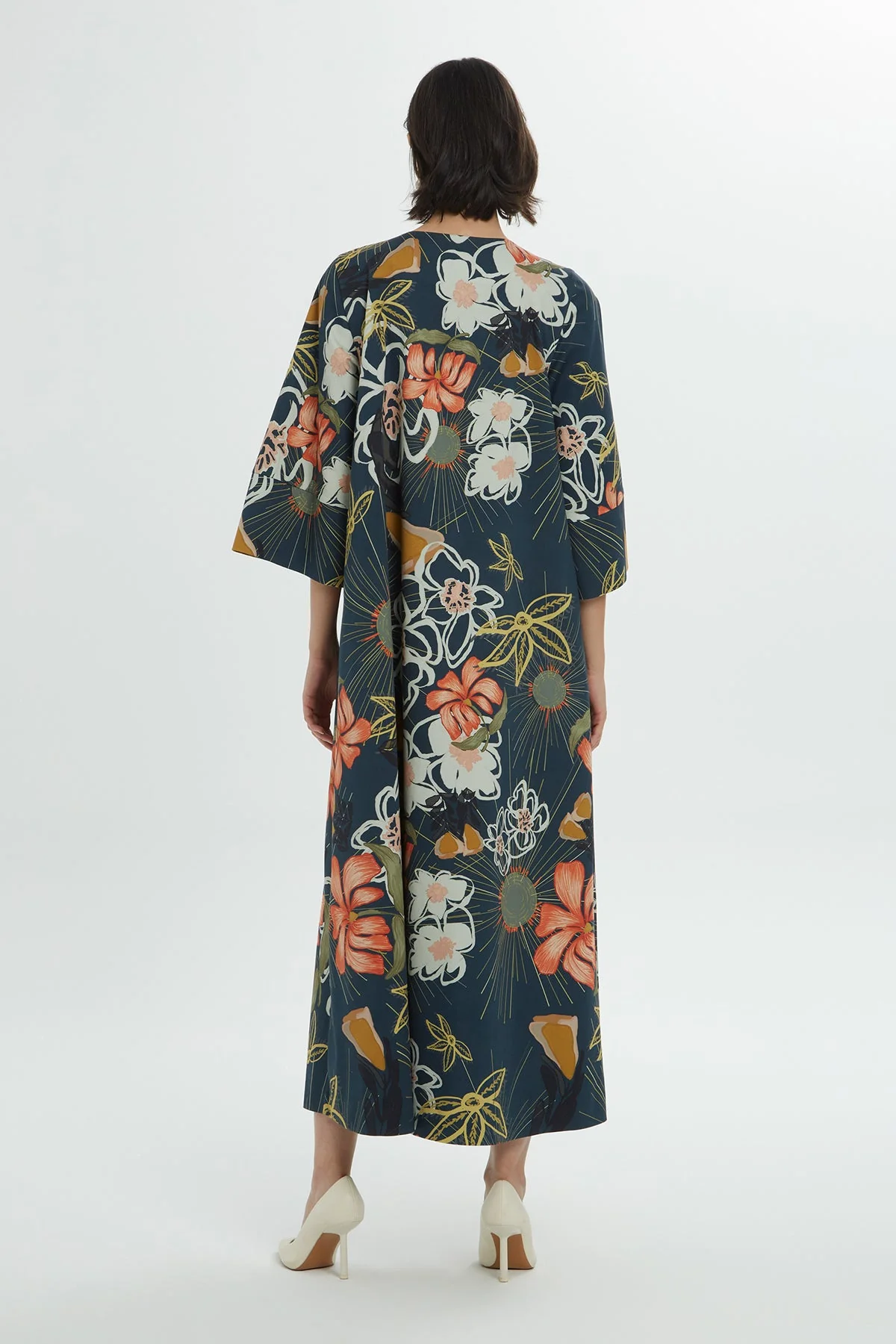 Navy Floral-Patterned Midi Dress - Image 4