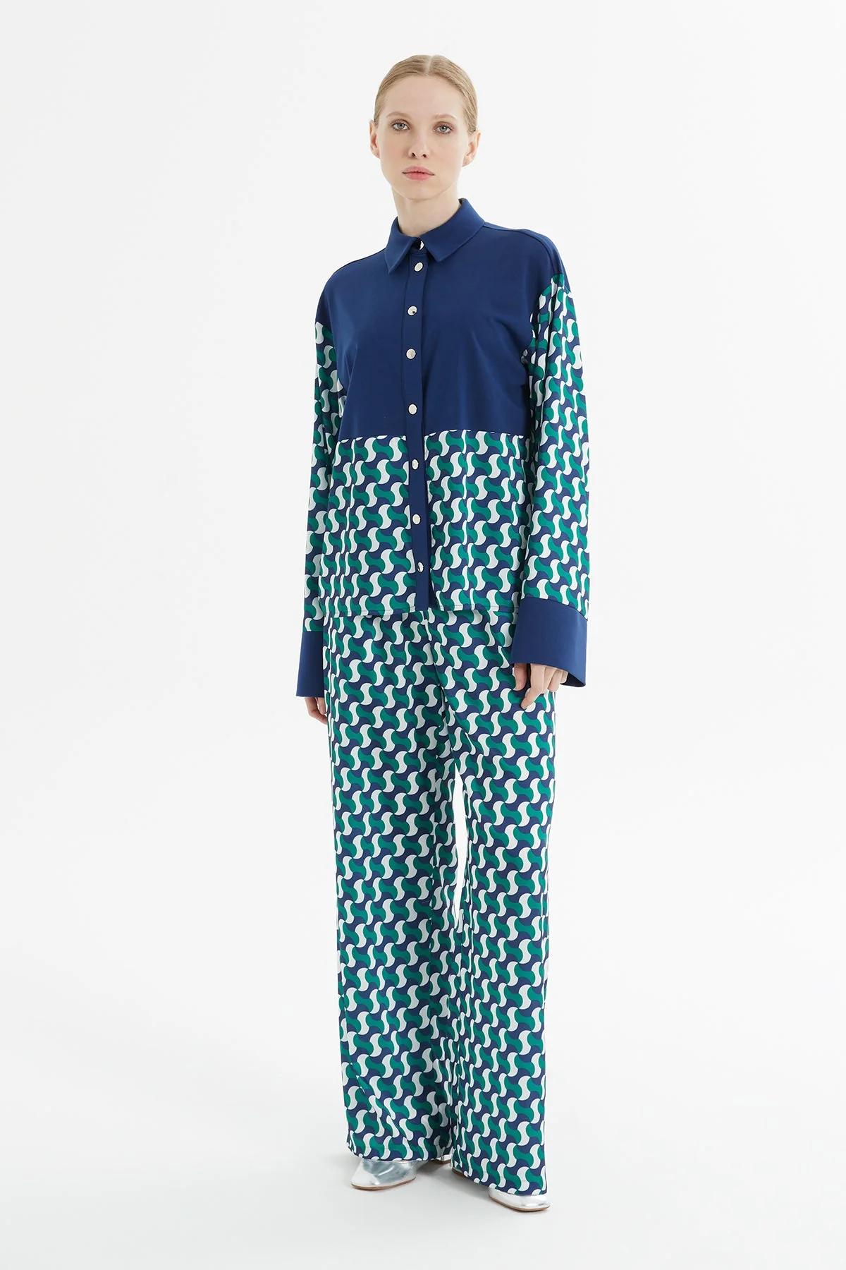 Navy Geometric-Pattern Tracksuit