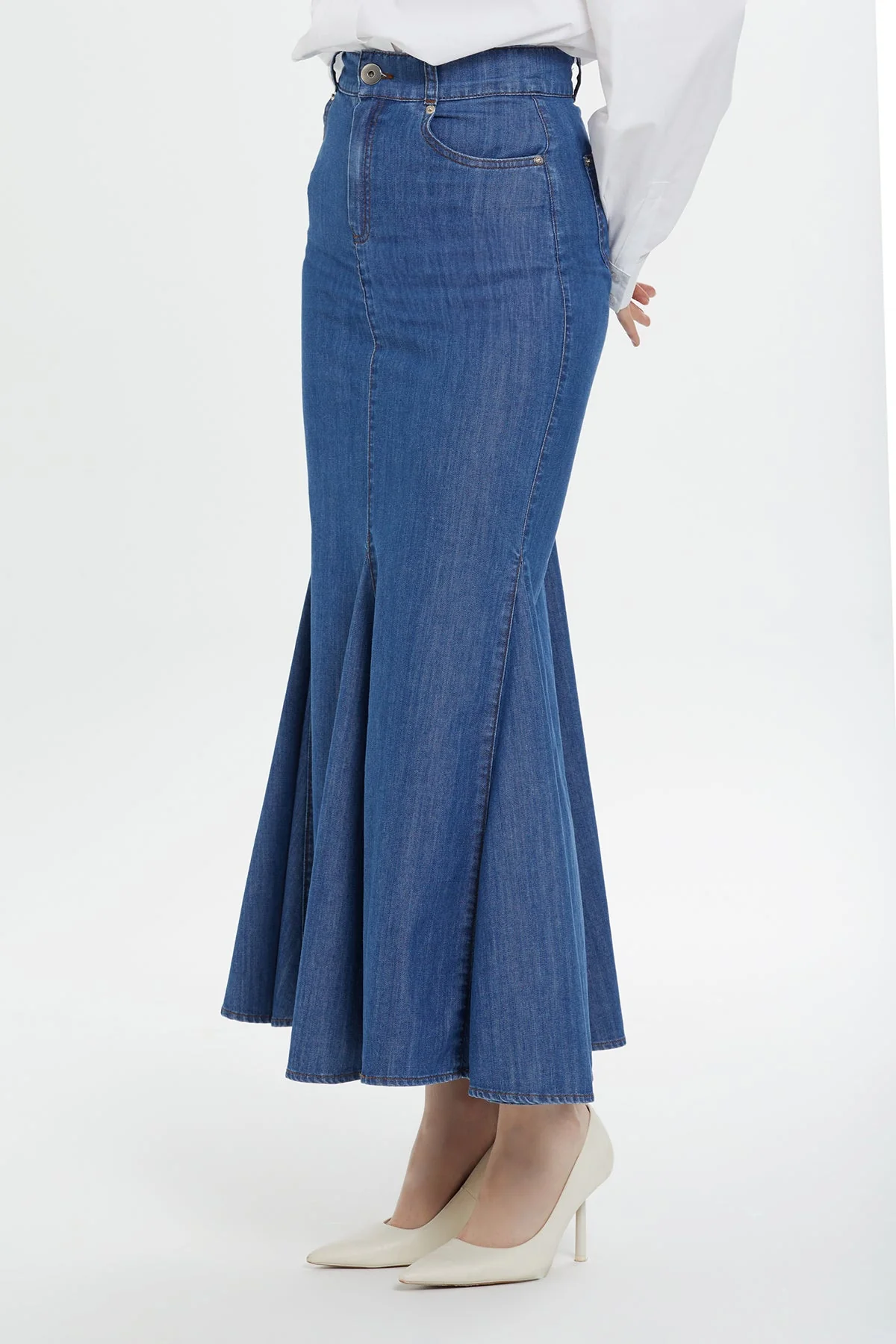 Navy High-Waist Maxi Denim Skirt - Image 3