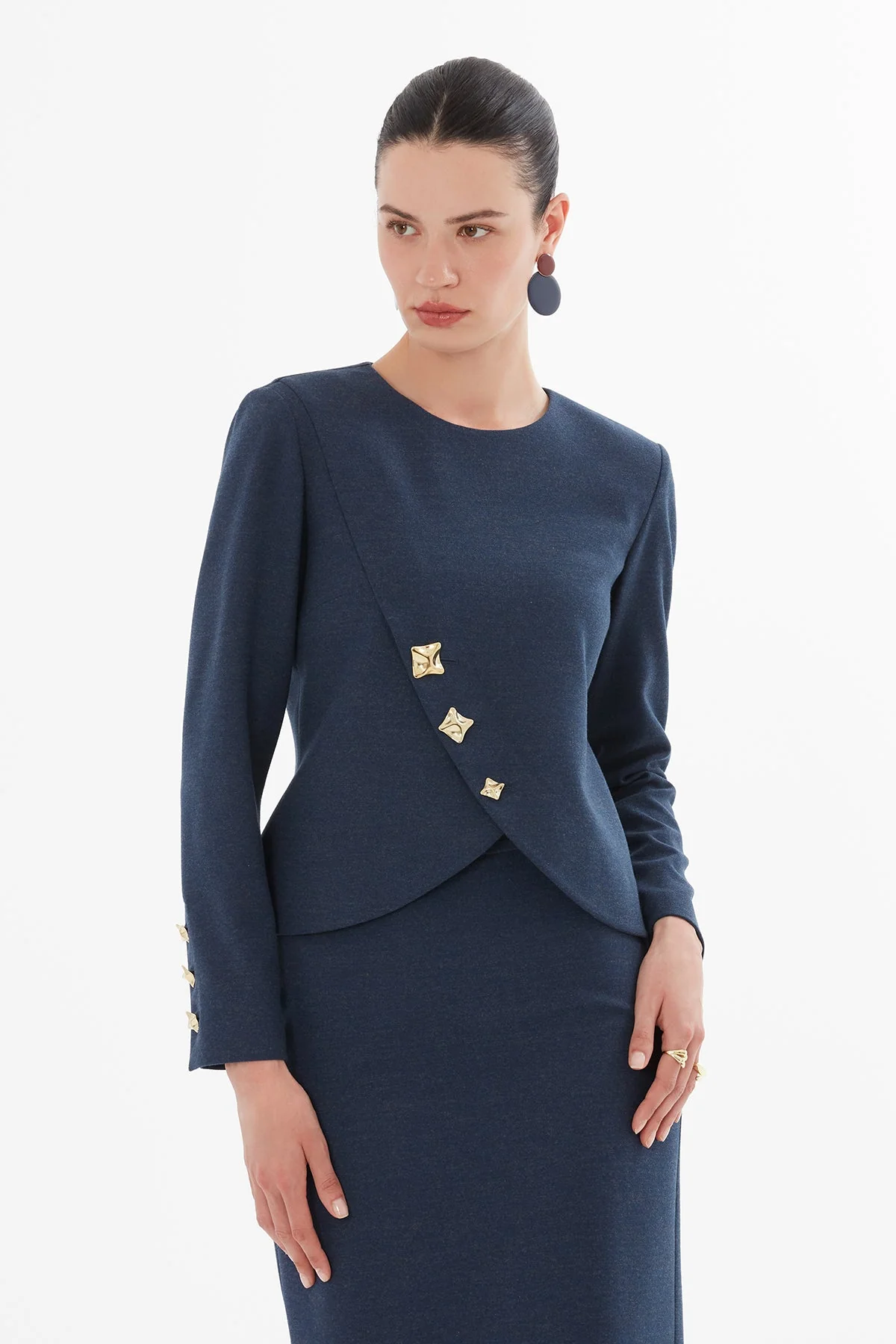 Navy Jacket with Button Details Suit - Image 3