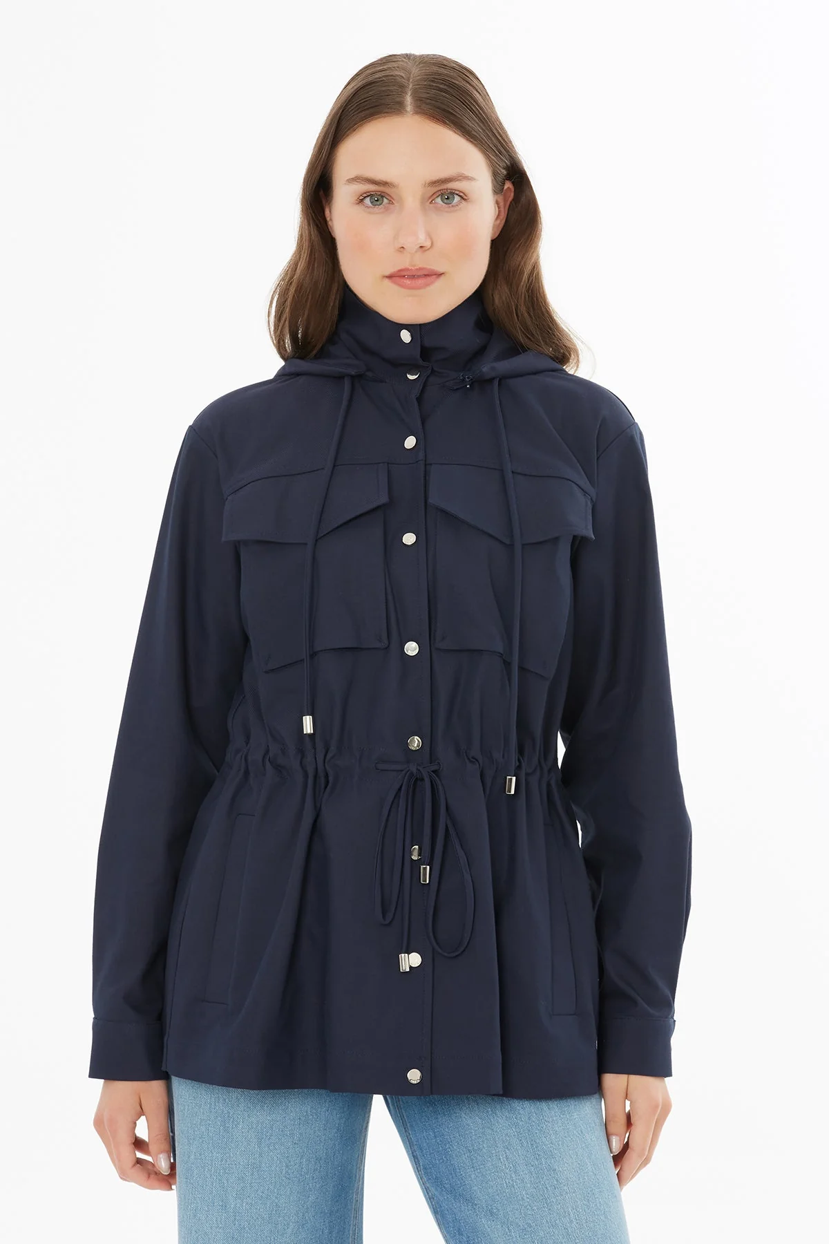 Navy Jacket with Drawstring Detail - Image 4
