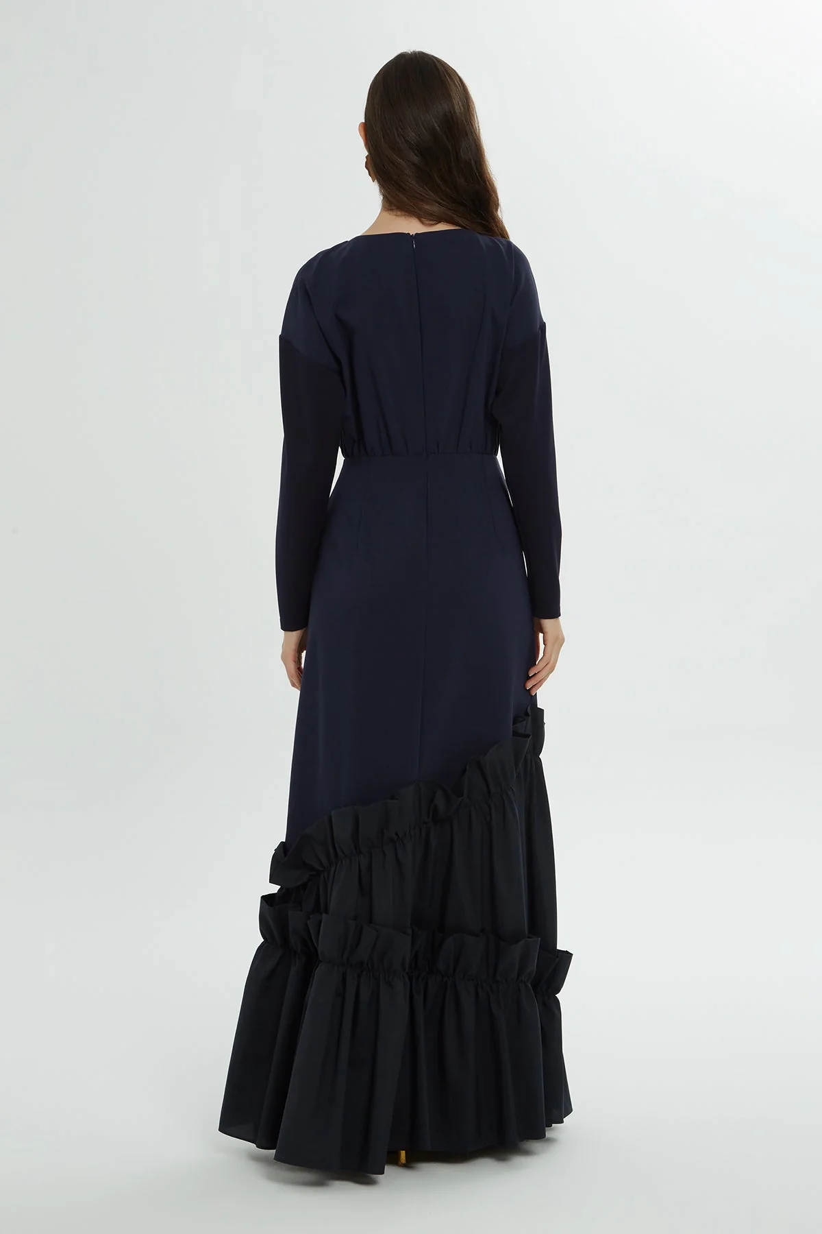 Navy Long Dress with Ruffle Details - Image 4
