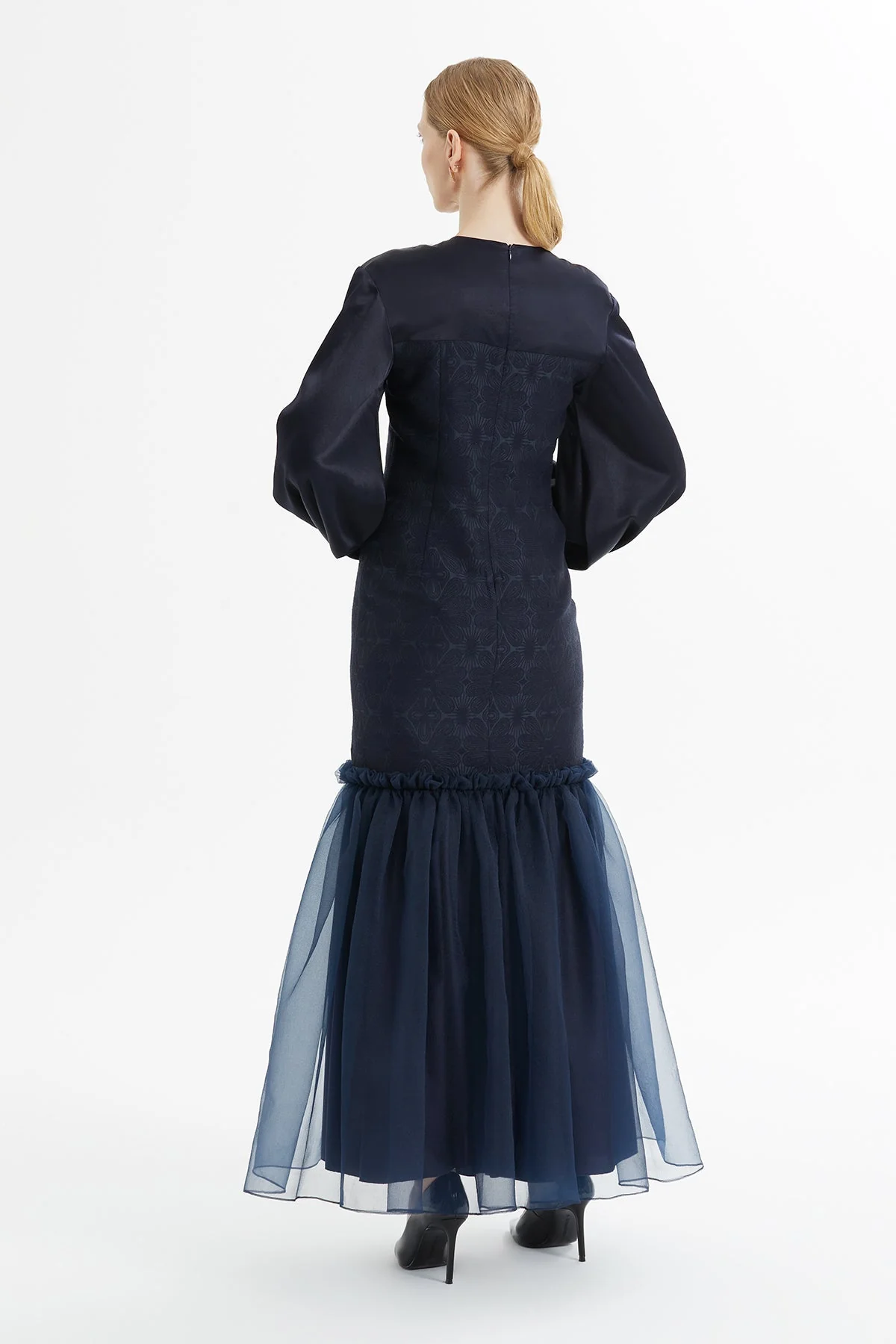 Navy Long Dress with Tulle Detail - Image 6