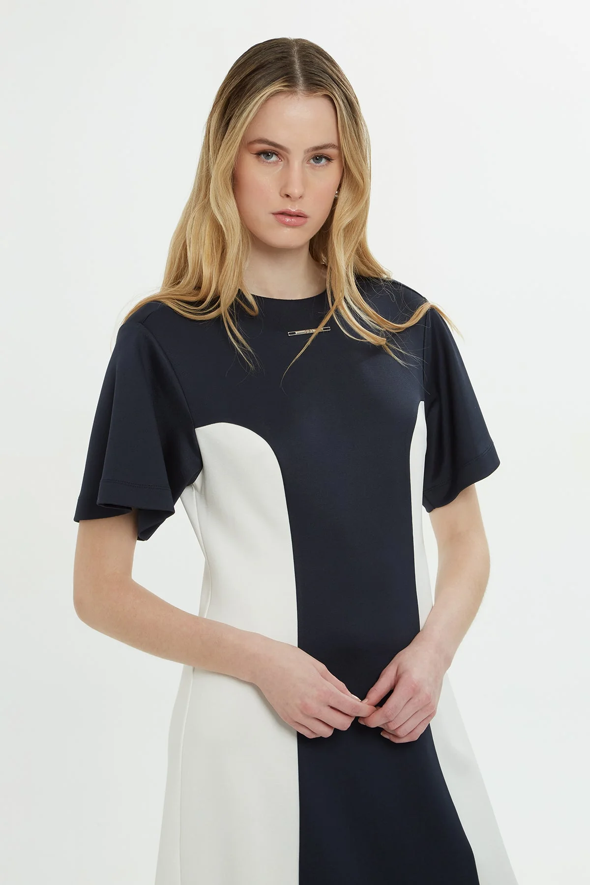 Navy Midi Dress with Logo Detail