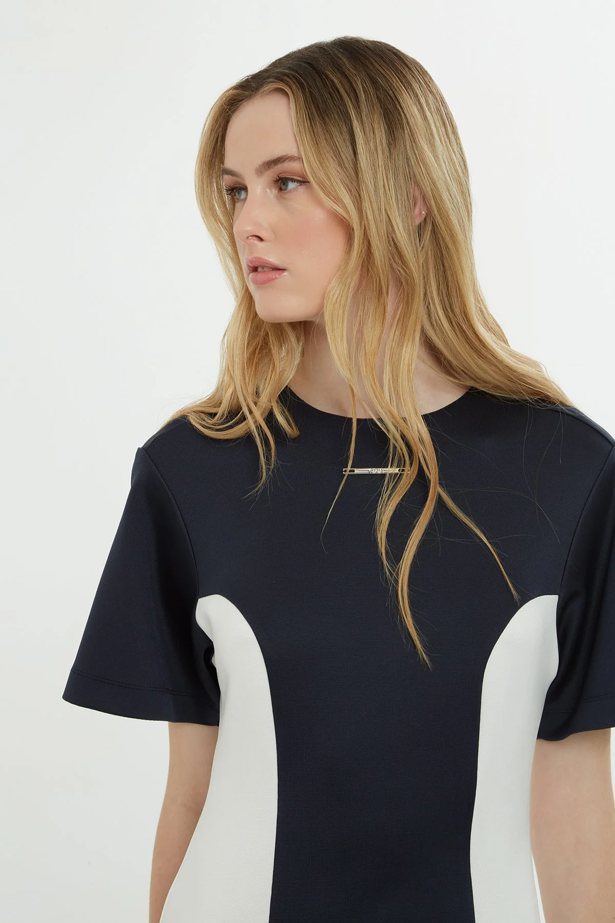 Navy Midi Dress with Logo Detail - Image 2