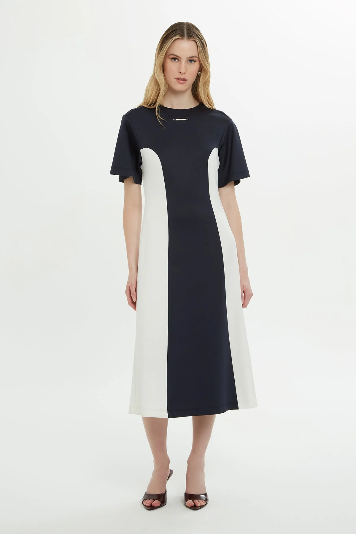 Navy Midi Dress with Logo Detail - Image 3