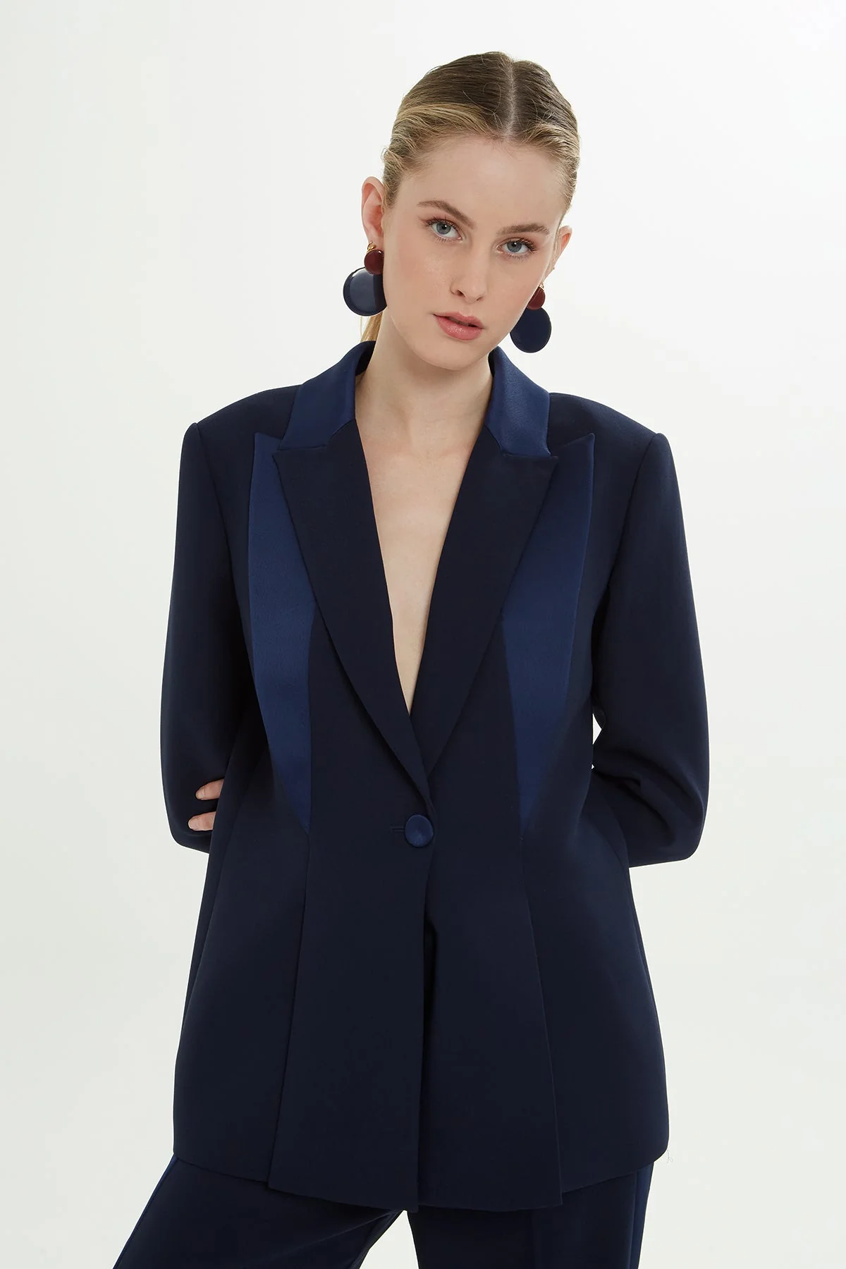 Navy Notched-Collar Lined Jacket - Image 2