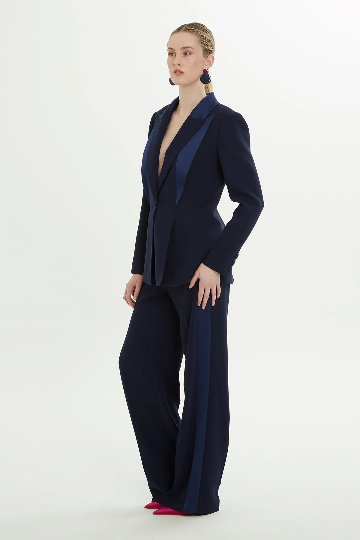 Navy Notched-Collar Lined Jacket - Image 3