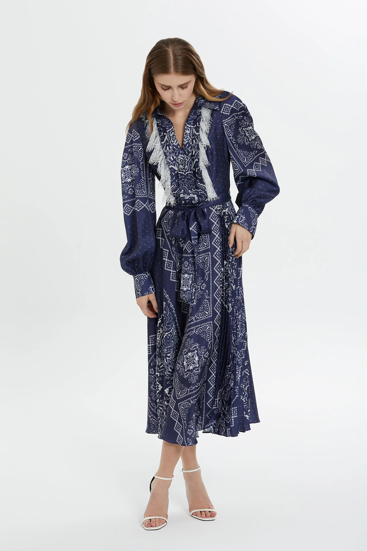 Navy Patterned Midi Dress - Image 2