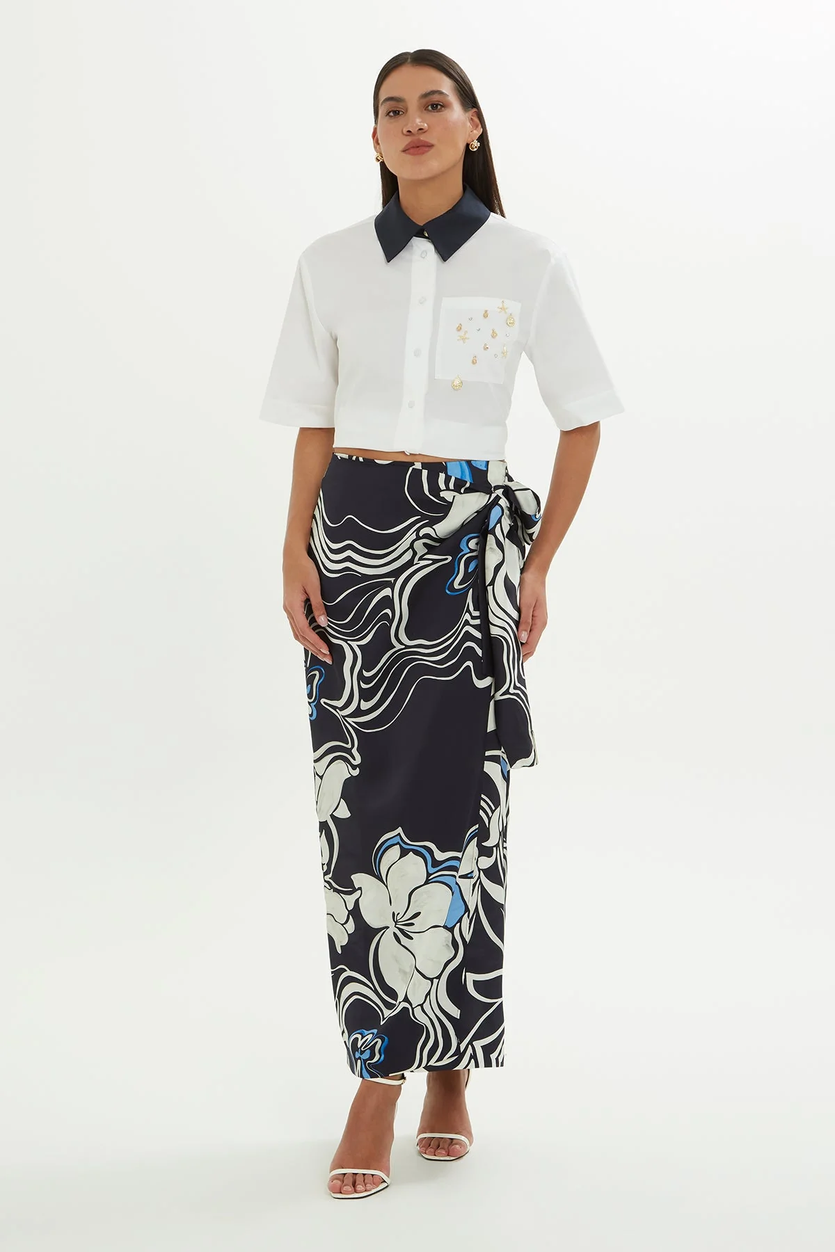 Navy Patterned Midi Skirt - Image 3