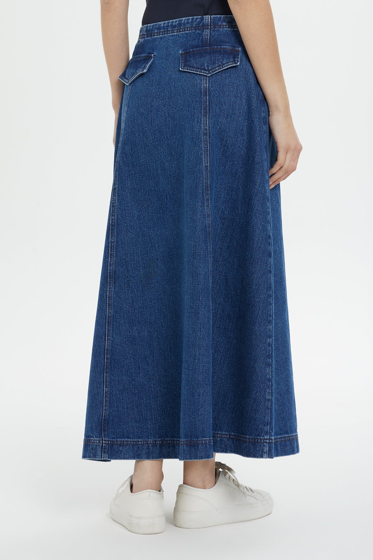 Navy Pocketed Maxi Denim Skirt - Image 4