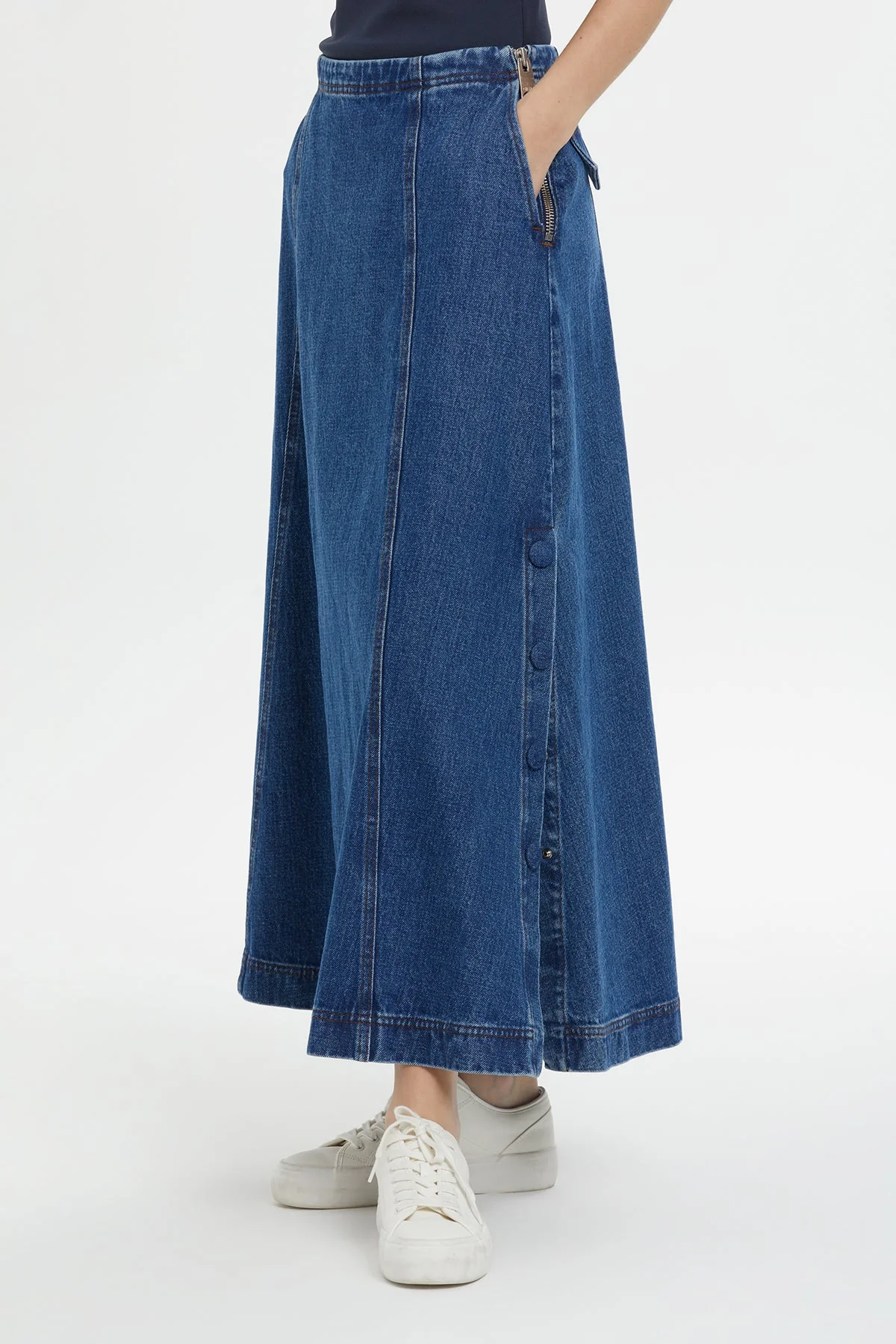 Navy Pocketed Maxi Denim Skirt - Image 5